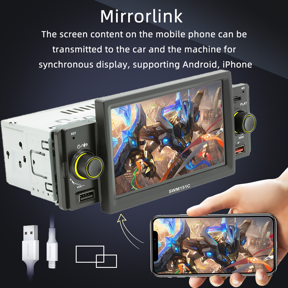 5”1Din Car Steroe Radio Touch Screen Apple Carplay Android Auto MP5 Player USB