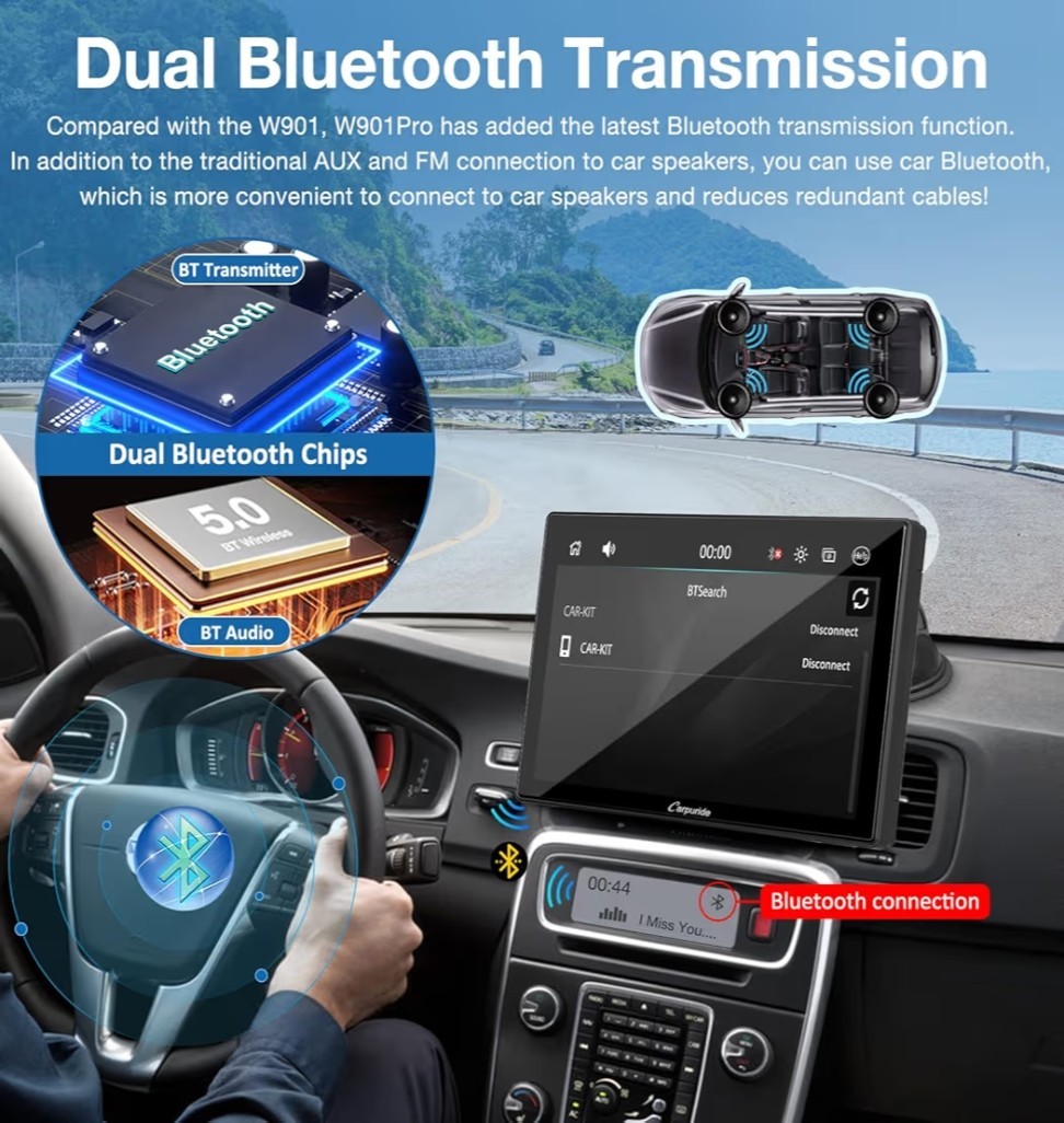 Carpuride W901 Pro Portable Carplay & Android Auto with Dula Bluetooth, 9…