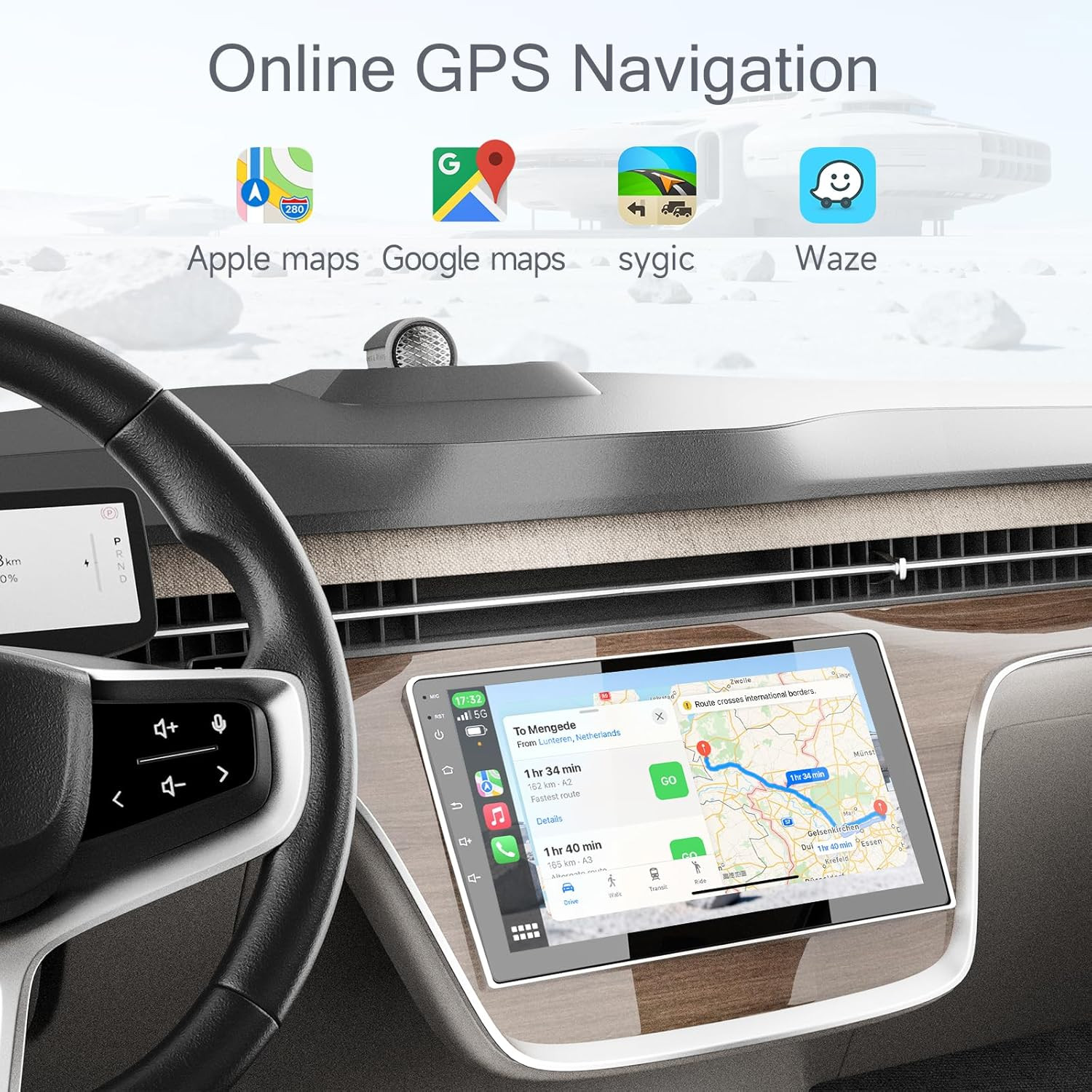 9 Inch Double Din Car Stereo with Wireless Carplay & Android Auto, GPS Navigatio