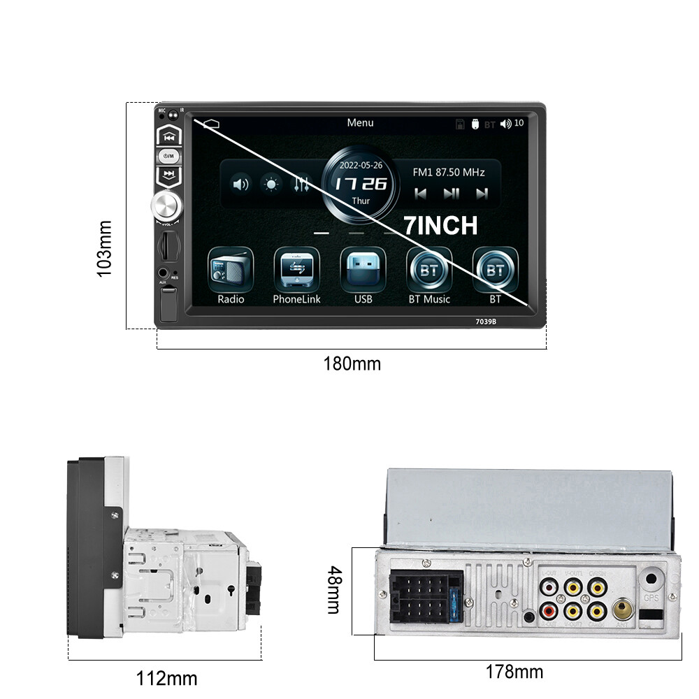 Single 1 Din 7″ Car Stereo Apple Carplay Auto Radio Touch Screen Player+ Camera
