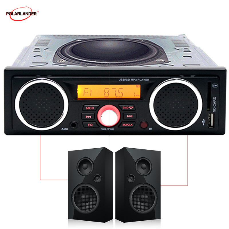 12V 1 Din Car Radio MP3 Audio Player USB/SD/AUX/FM Built-in 2 Speakers Bluetooth