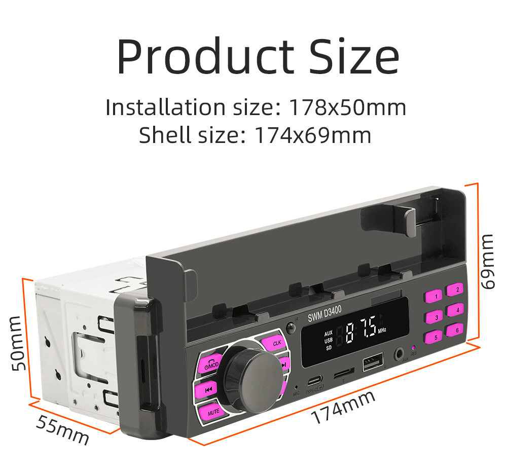 Car Radio Stereo Bluetooth AUX-In MP3 Player Stereo Digital Audio Positioner USB