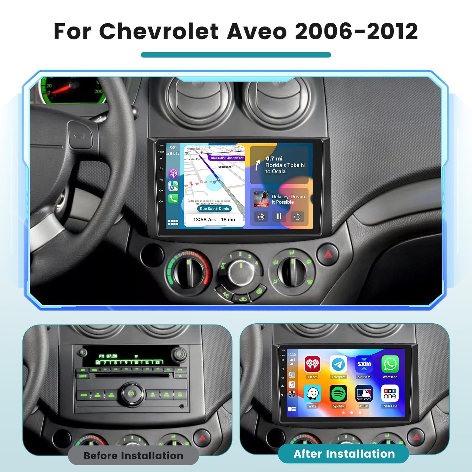 Car Radio Stereo for Chevrolet Aveo 2006-2012 Built in Carplay/Android Auto, …