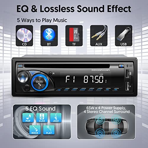 Car Radio Bluetooth with CD DVD Player, Single Din FM/AM Car Stereo Multicolor
