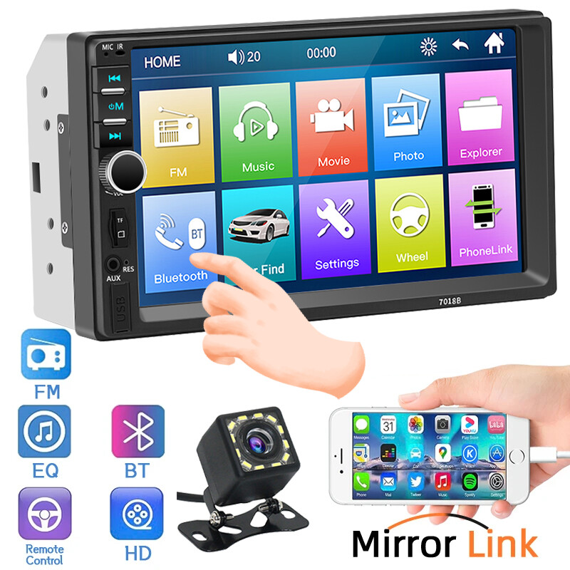 Double Din 7″ Car Stereo with Backup Cam for Android/Apple Radio Touch Screen