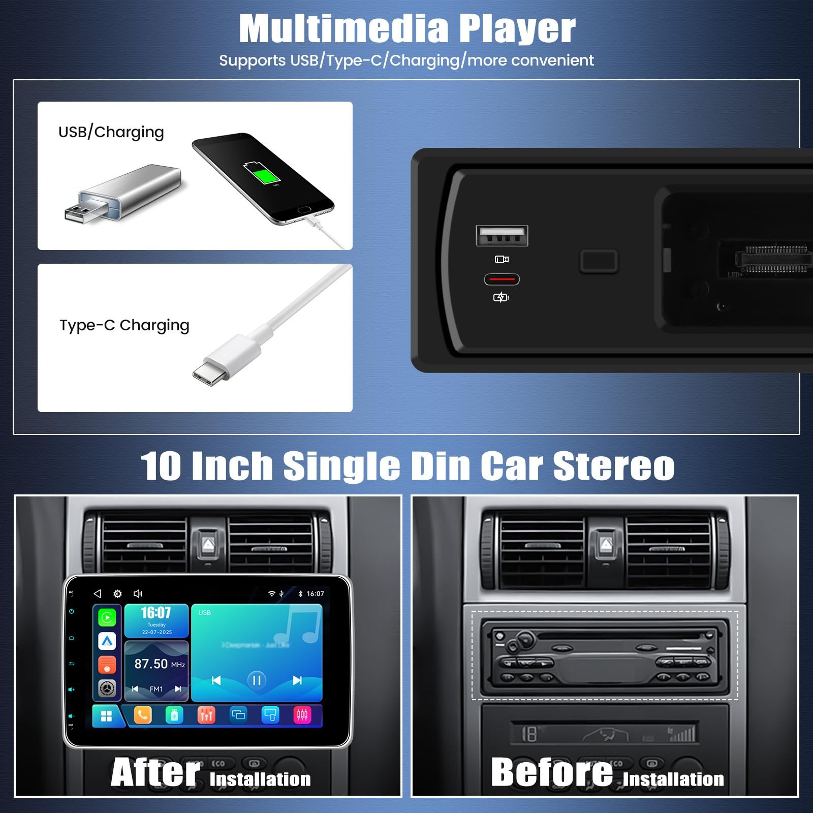 Single Din Car Stereo with Wireless Carplay Android Auto,10.1 Inch Detachable…