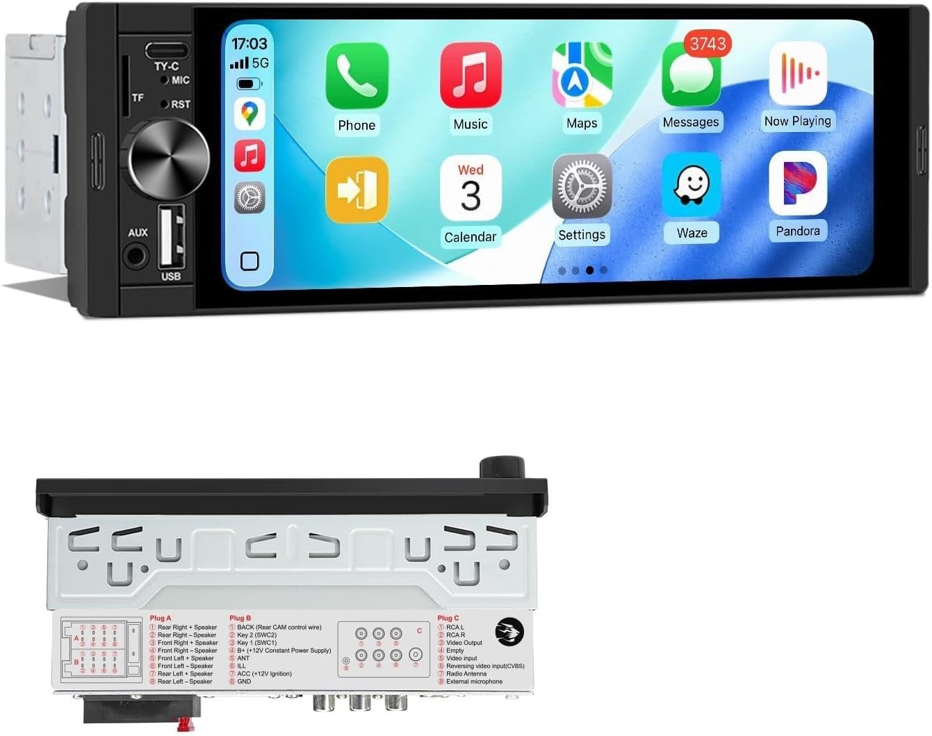 6.36″ Android Auto Carplay Stereo Single DIN