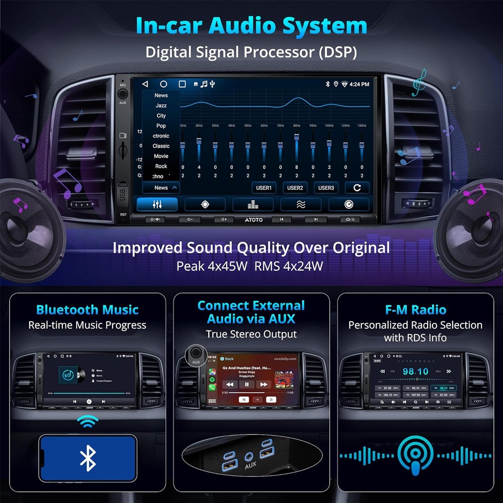 ATOTO A6PF 7in Double Din Android Car Stereo-2G+32G w/ CarPlay Android Auto WiFi
