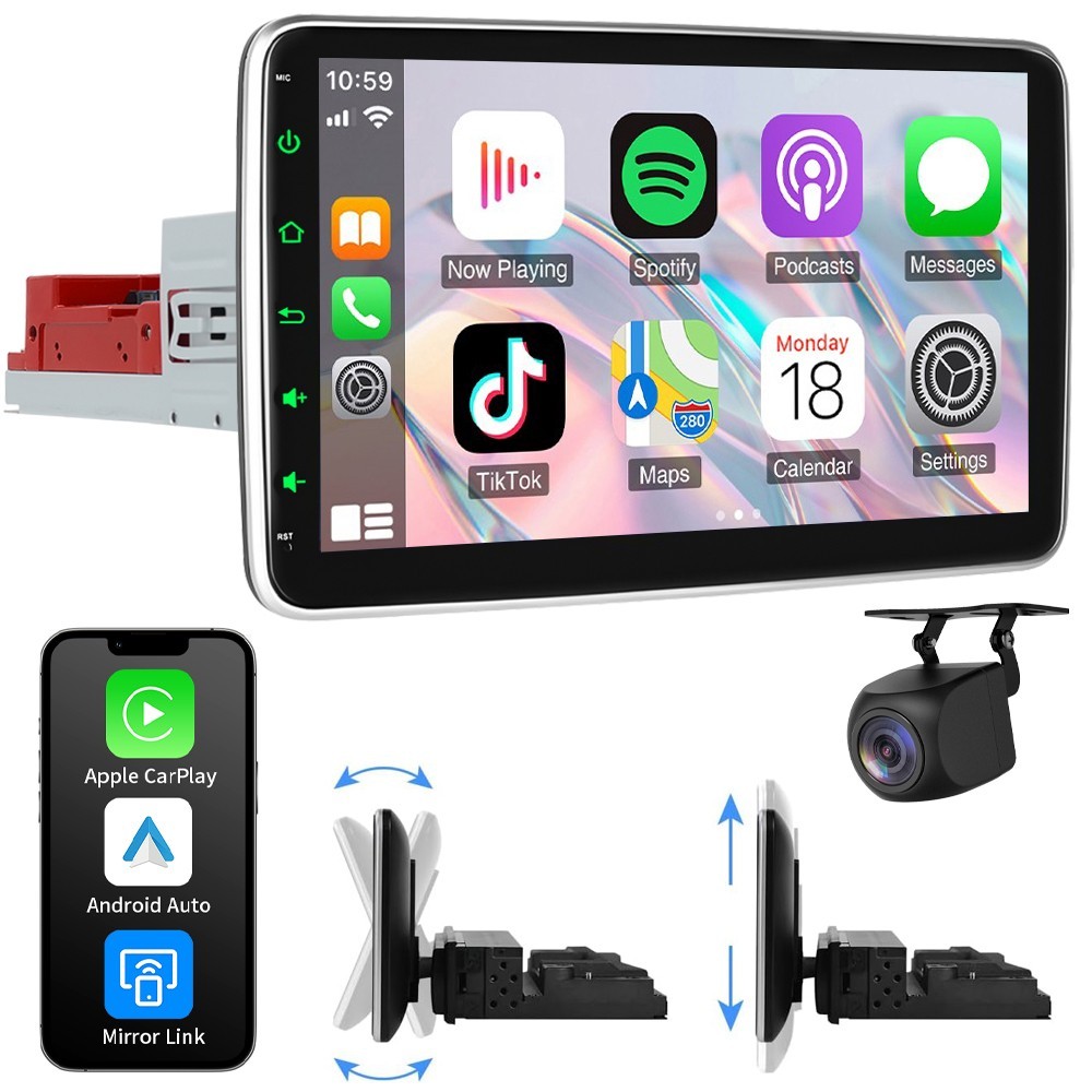 Wireless Apple CarPlay Android Auto 10.1″ Single 1 DIN Car Stereo Head Unit AUX