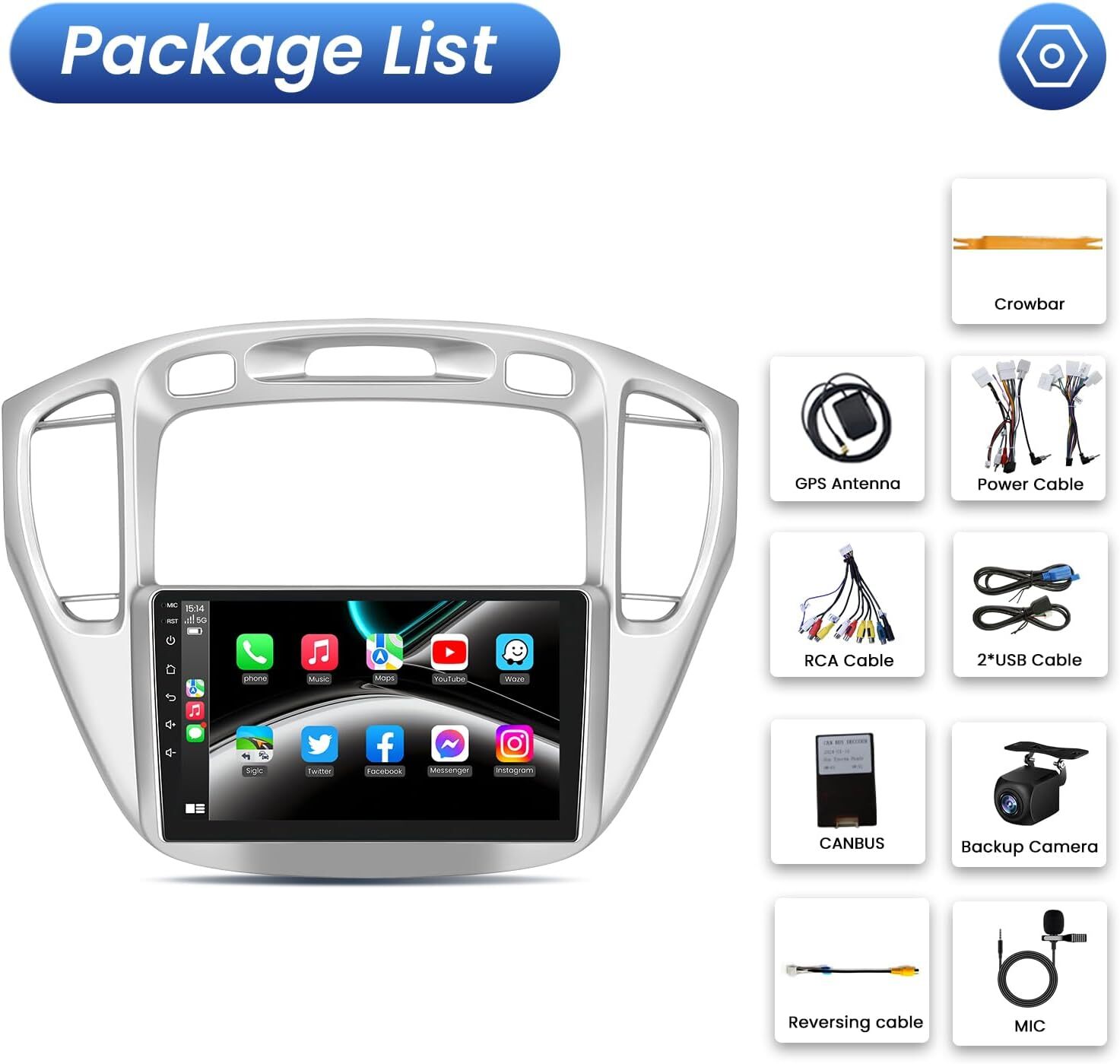 For 2000-2007 Toyota Highlander Apple Carplay Car Radio Android 12 GPS JBL 2+32G