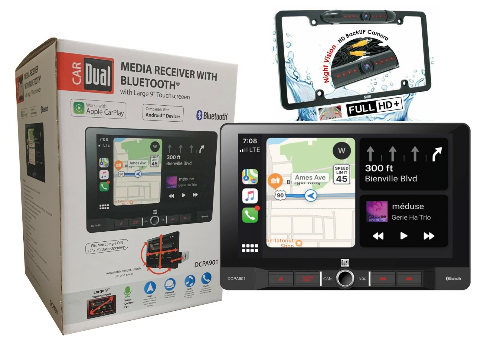 Dual DCPA901 9-Inch 1-Digital Digital Media Receiver w/CarPlay + XV-30LCC Cam