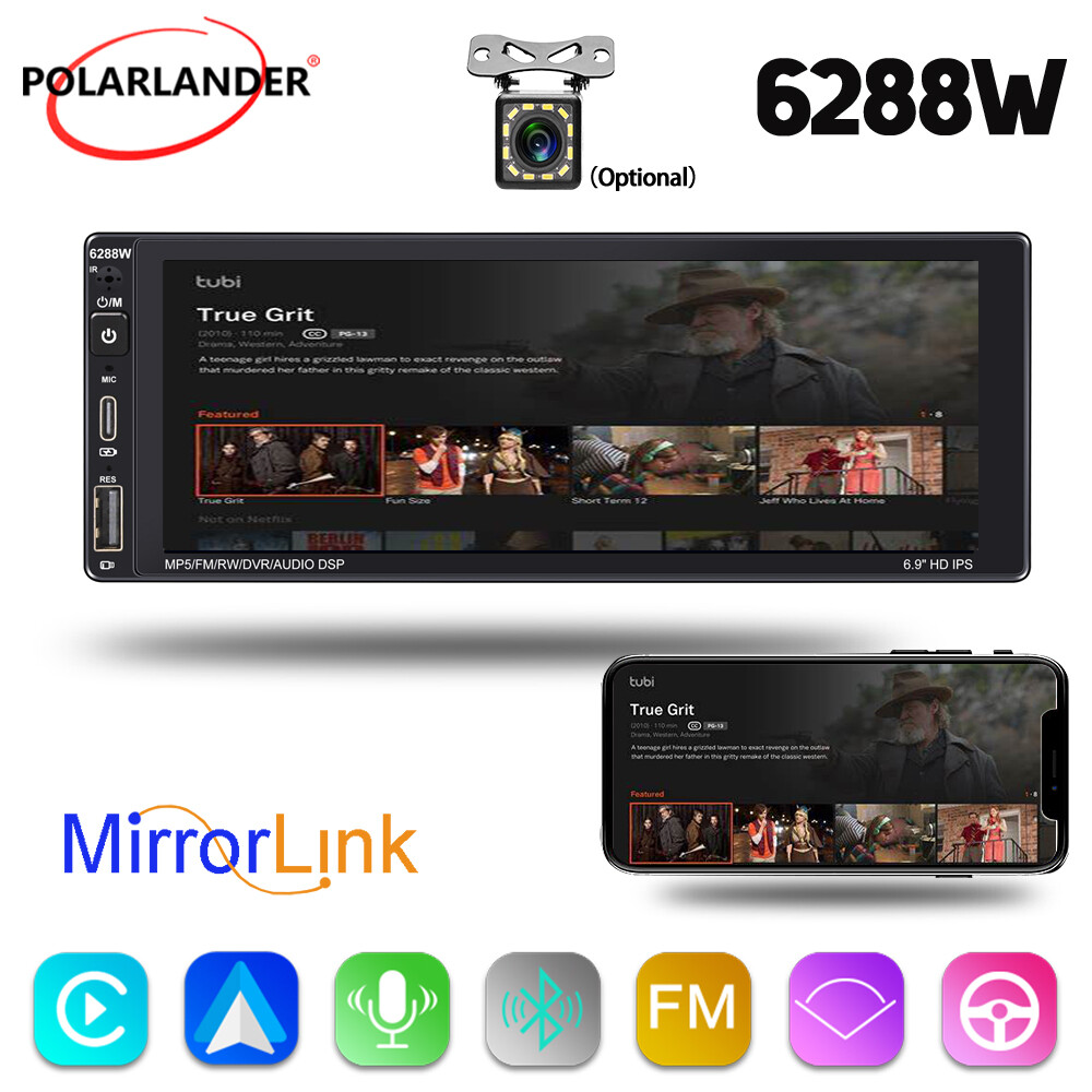 1Din 6.9″ Touch Screen Car Radio Carplay Android auto Bluetooth Al Voice RDS+CAM