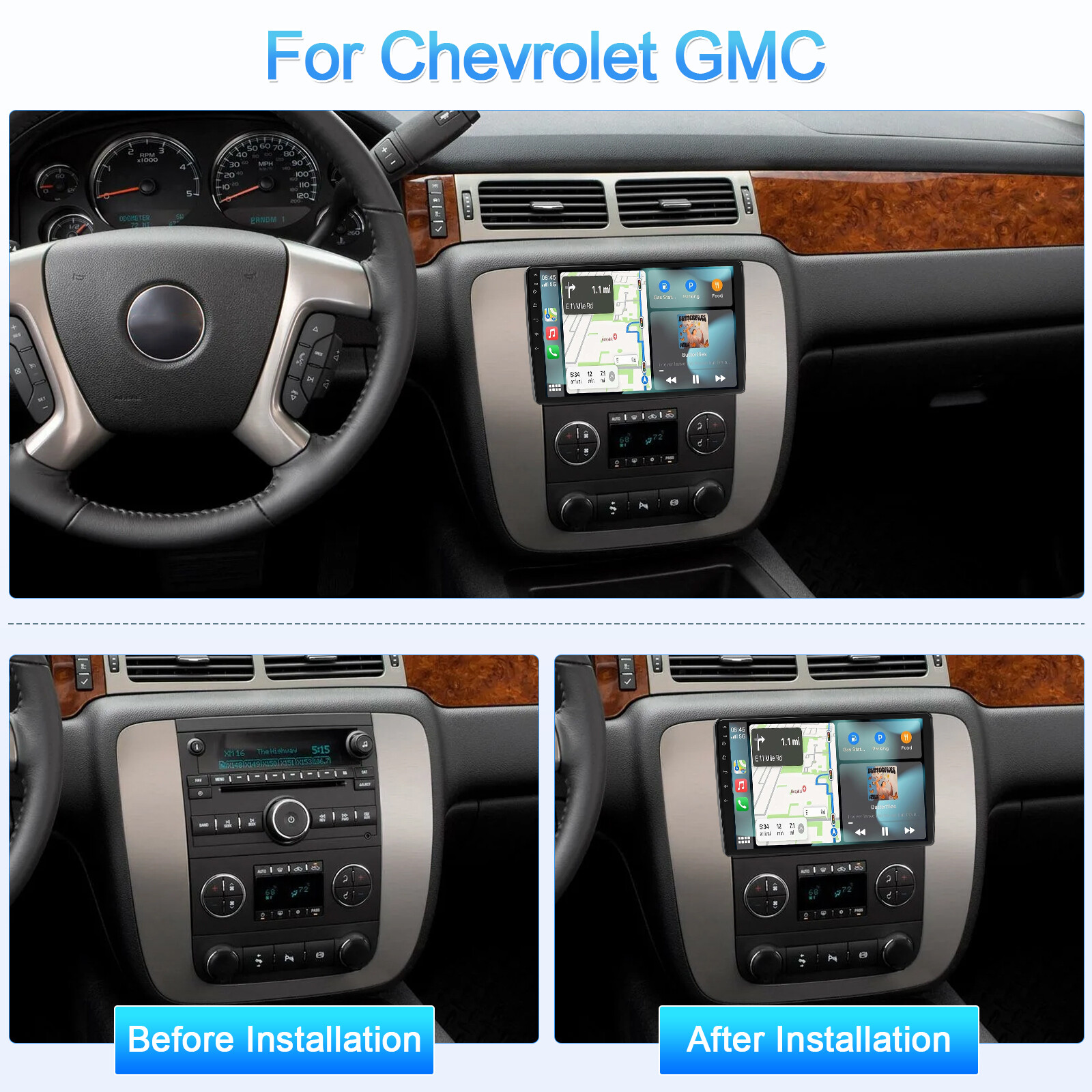 Android 14 4+64G Car Stereo Radio GPS BT w/Camera For GMC Yukon Chevy Silverado