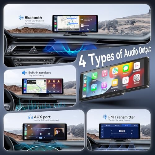 Portable Carplay Screen for Car, 10.26″ Wireless Carplay Car Stereo & 10.26inch