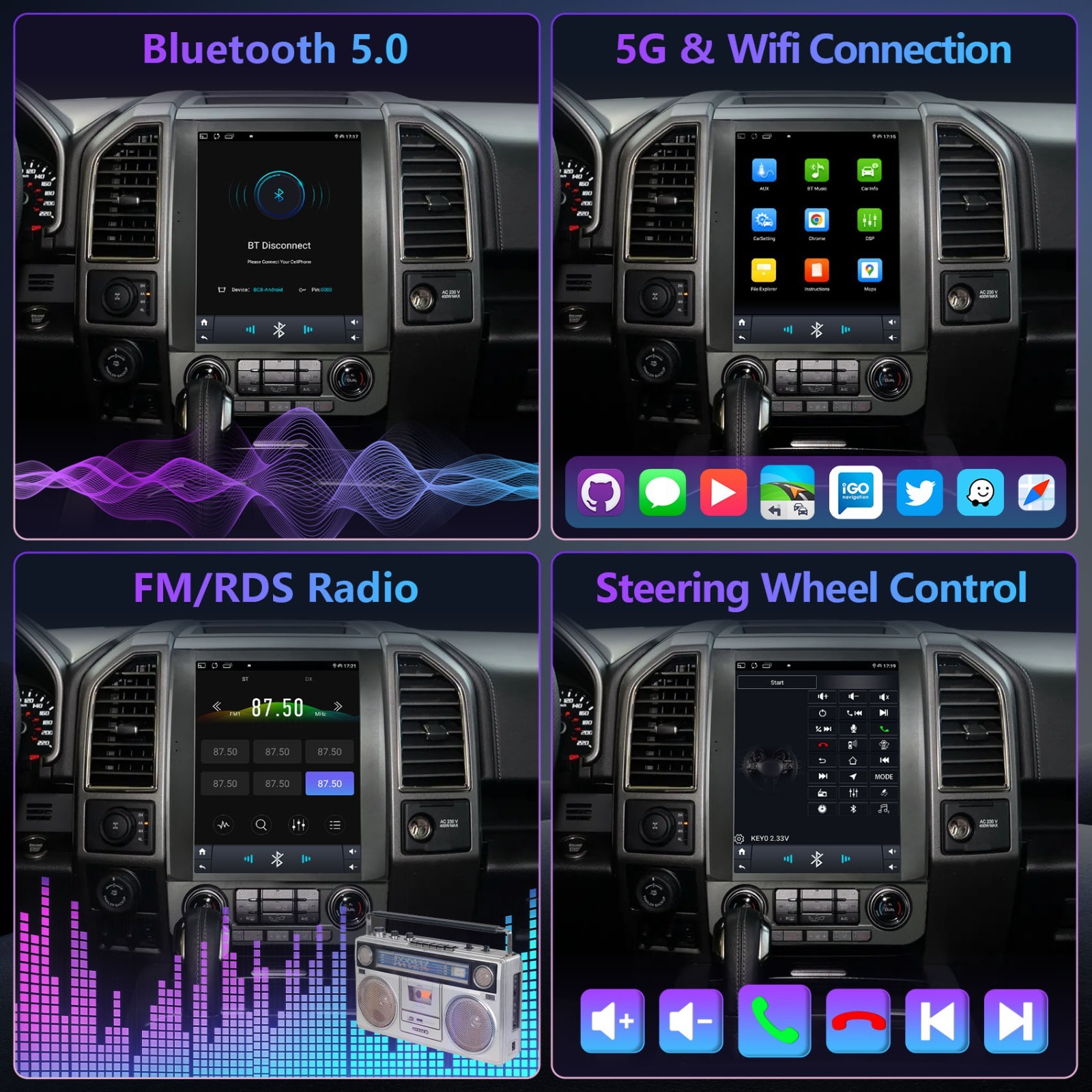 12.1″ Car Radio Stereo For Ford F150 2015-2021 Android 15 GPS Navi Tesla Style