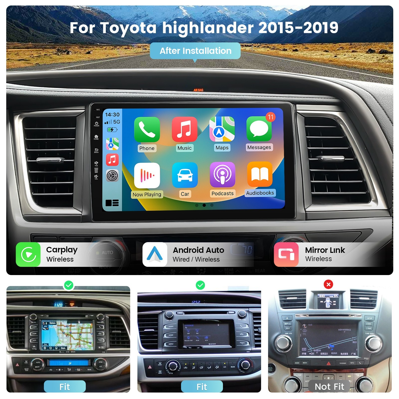 Roadanvi X12 10.2″ Car Radio Headunit for Toyota Highlander 2015-2019 CarPlay