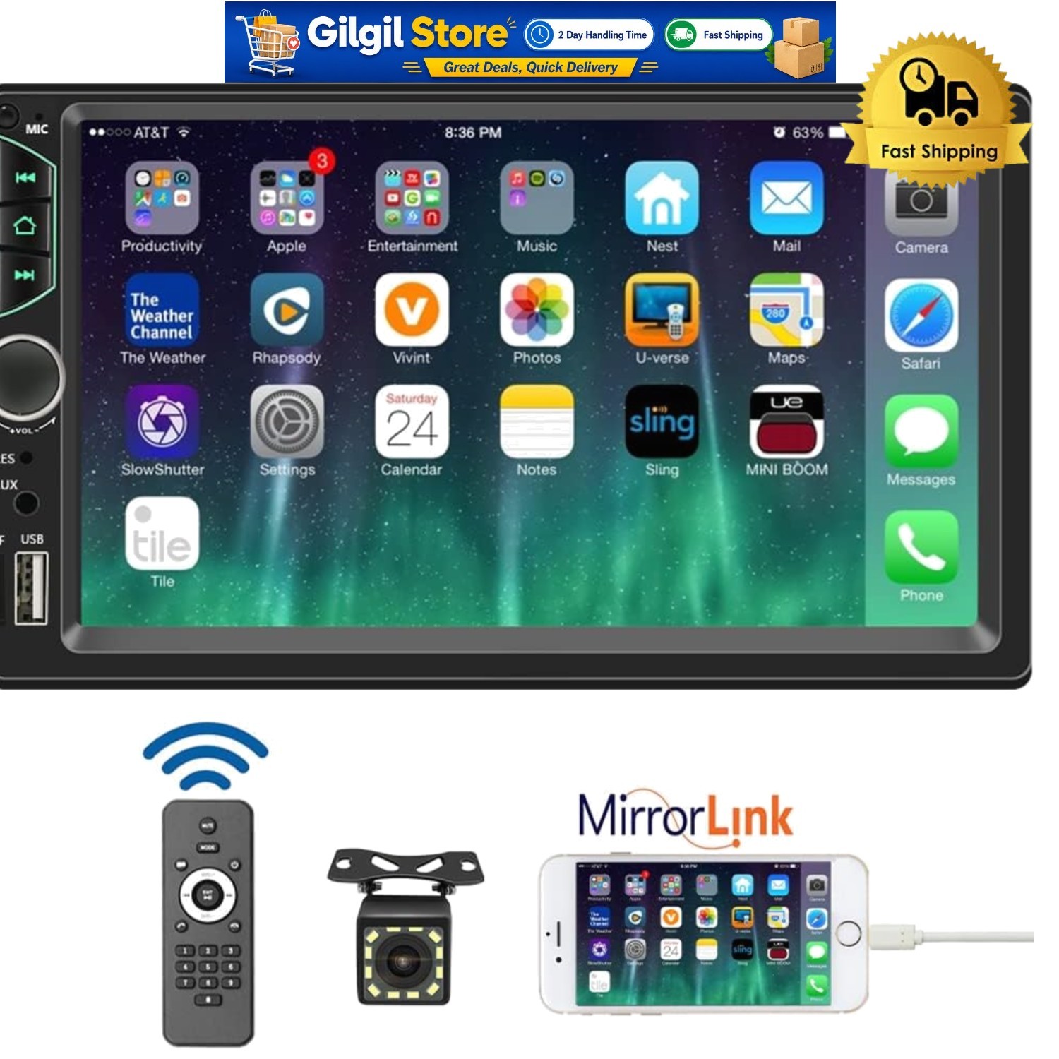 7-Inch HD Double Din Car Stereo with Backup Camera & Bluetooth 5.0 Connectivity