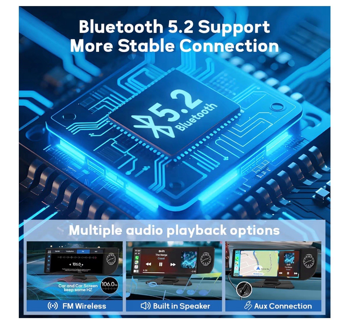 Single Din Car Stereo 10.26 Inch Touchscreen with CarPlay, Android Auto, Bluetoo