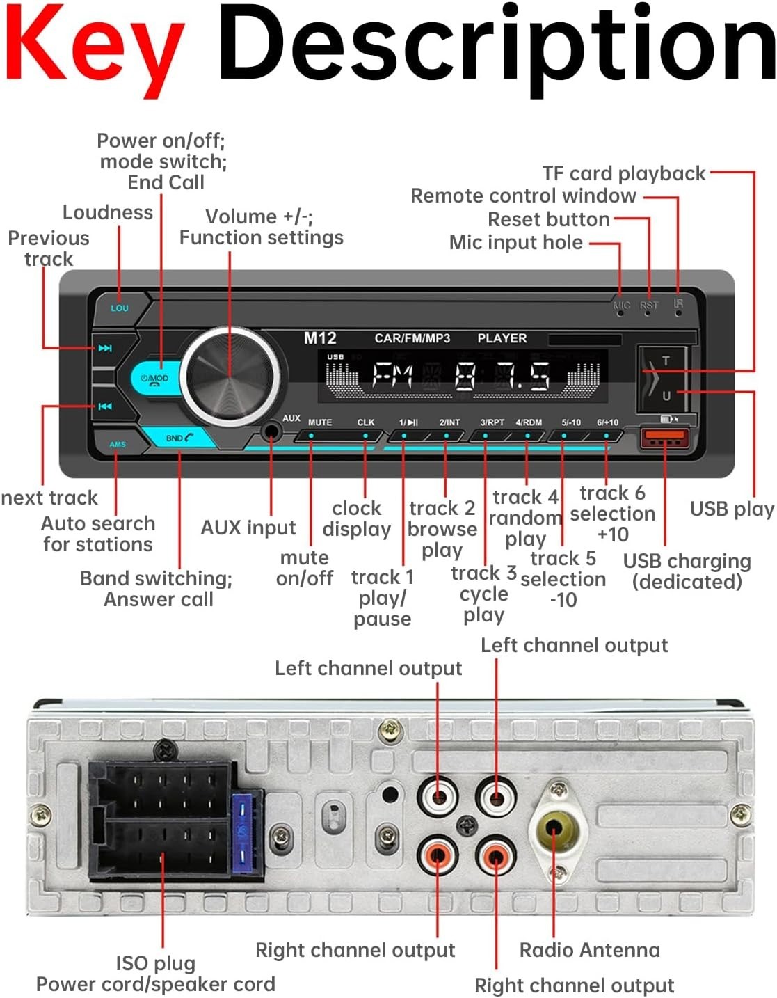 Stylish 12V Bluetooth LCD Car Stereo MP3 Player with Dual USB Charging