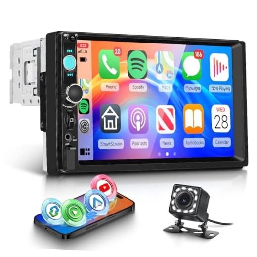 Single Din Car Stereo with Wireless Carplay Android Auto You-Tube, 7″ 7 Inch 2