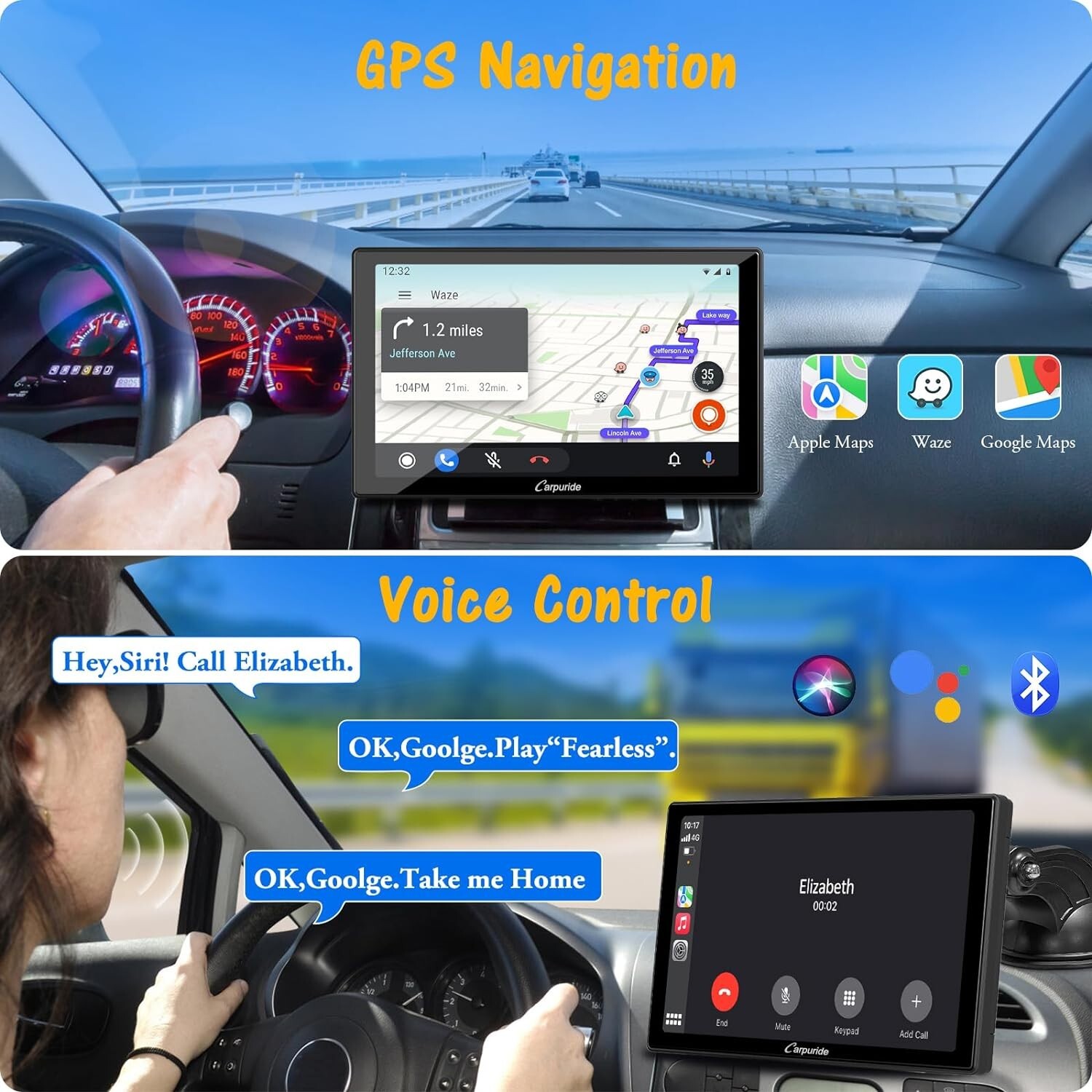 2023 Newest Portable Carplay BT Stereo Wireless Apple Android Auto Backu