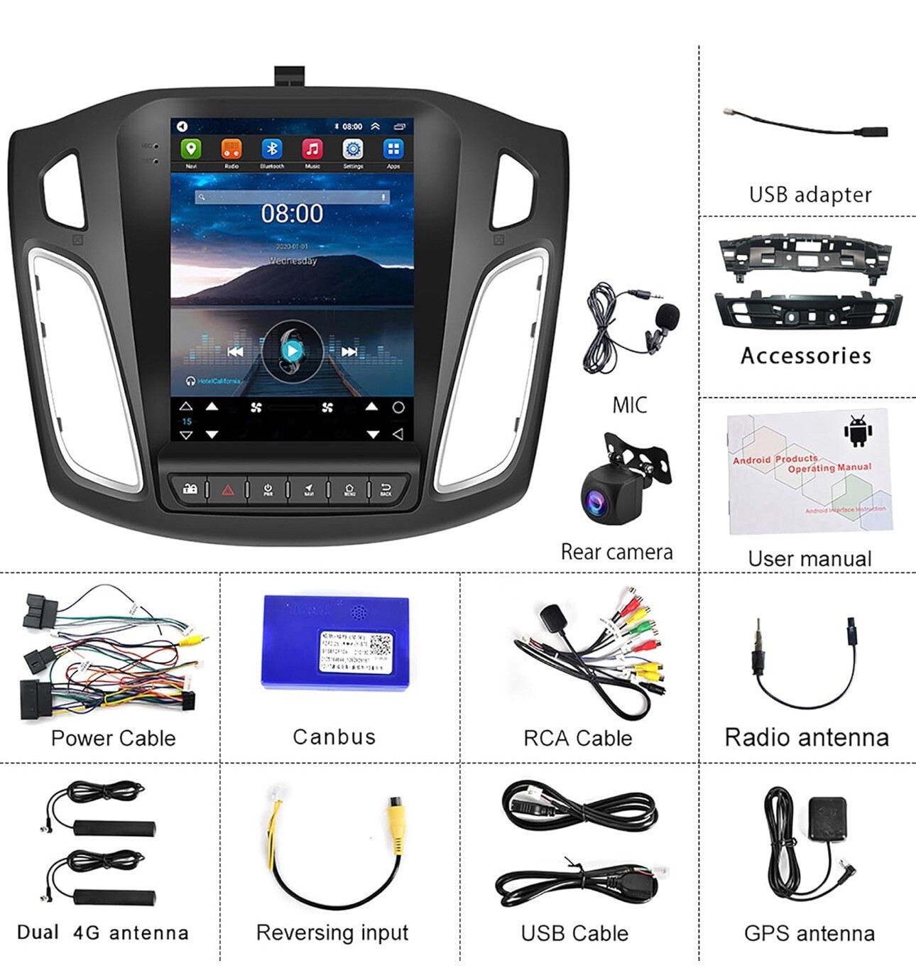 9.7″ 4+64G Android 13.0 Car Radio Stereo GPS Navi WIFI For Ford Focus 2012-2018