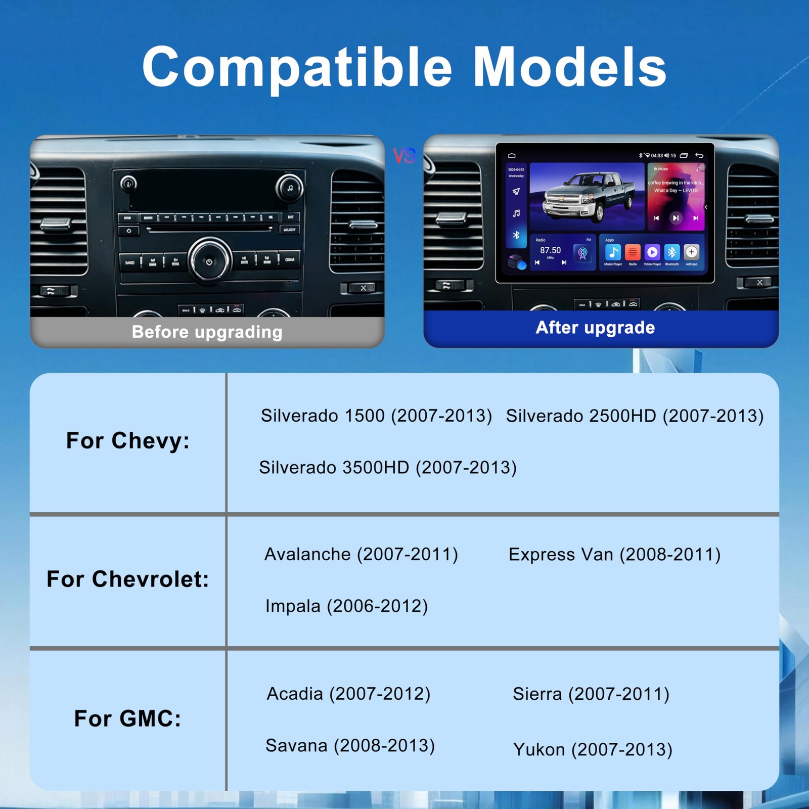 11.5″ 8 Core 2K Touchscreen Wireless Carplay Stereo for 2007-2013 Sierra Yukon