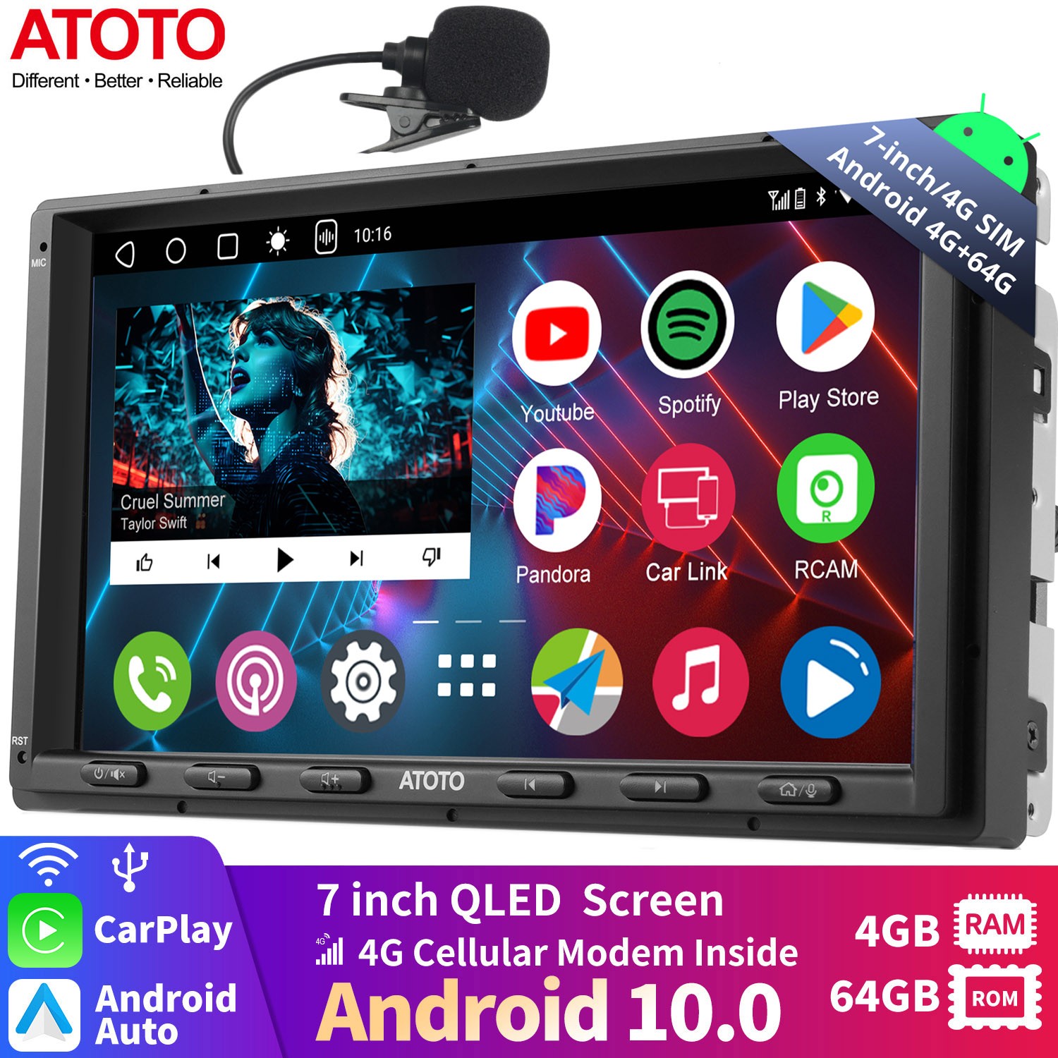 ATOTO A6 2 DIN 7″ 8 Core 4+64G Android Car Stereo Radio CarPlay GPS 4G LTE BT