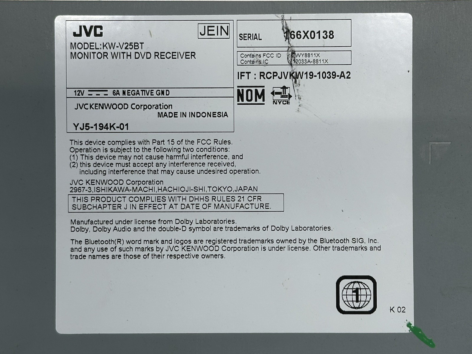 JVC KW-V25BT Double Din 6.2″ Multi-Media Radio Receiver