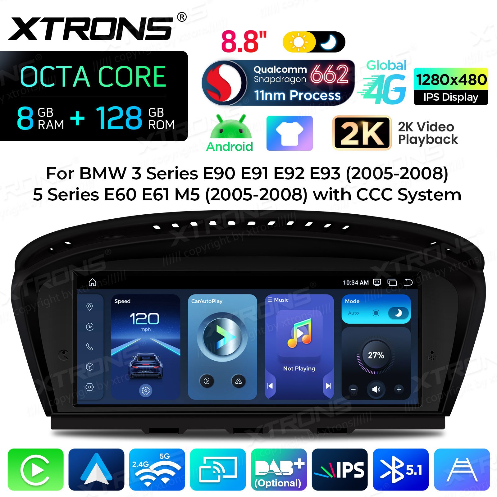 8.8″ For BMW 3 5 Series E90 E60 CCC Carplay Car Stereo Screen GPS 8+128G 4G LTE