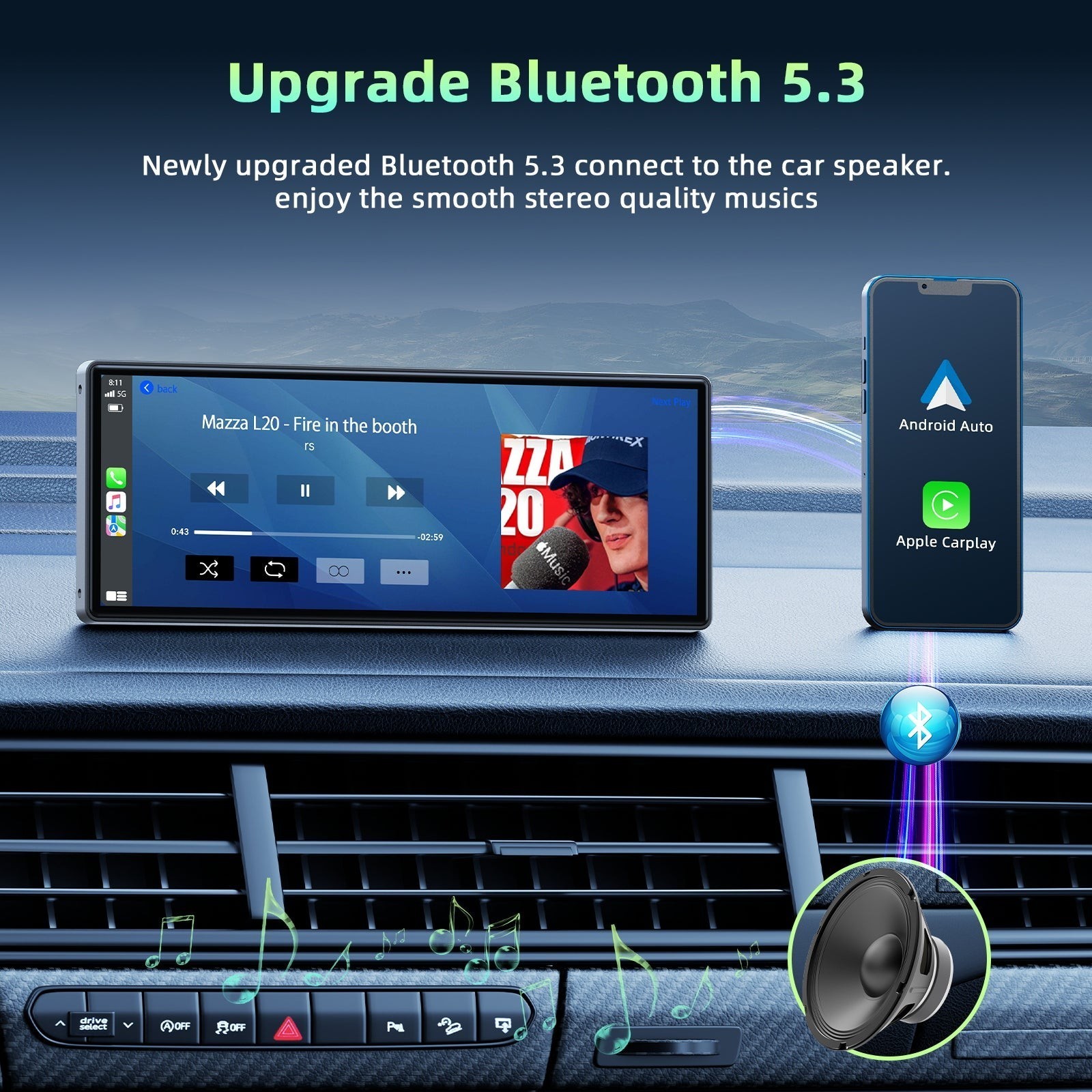 10.26″ Car Stereo Radio Portable Wireless Apple CarPlay Android Auto TouchScreen