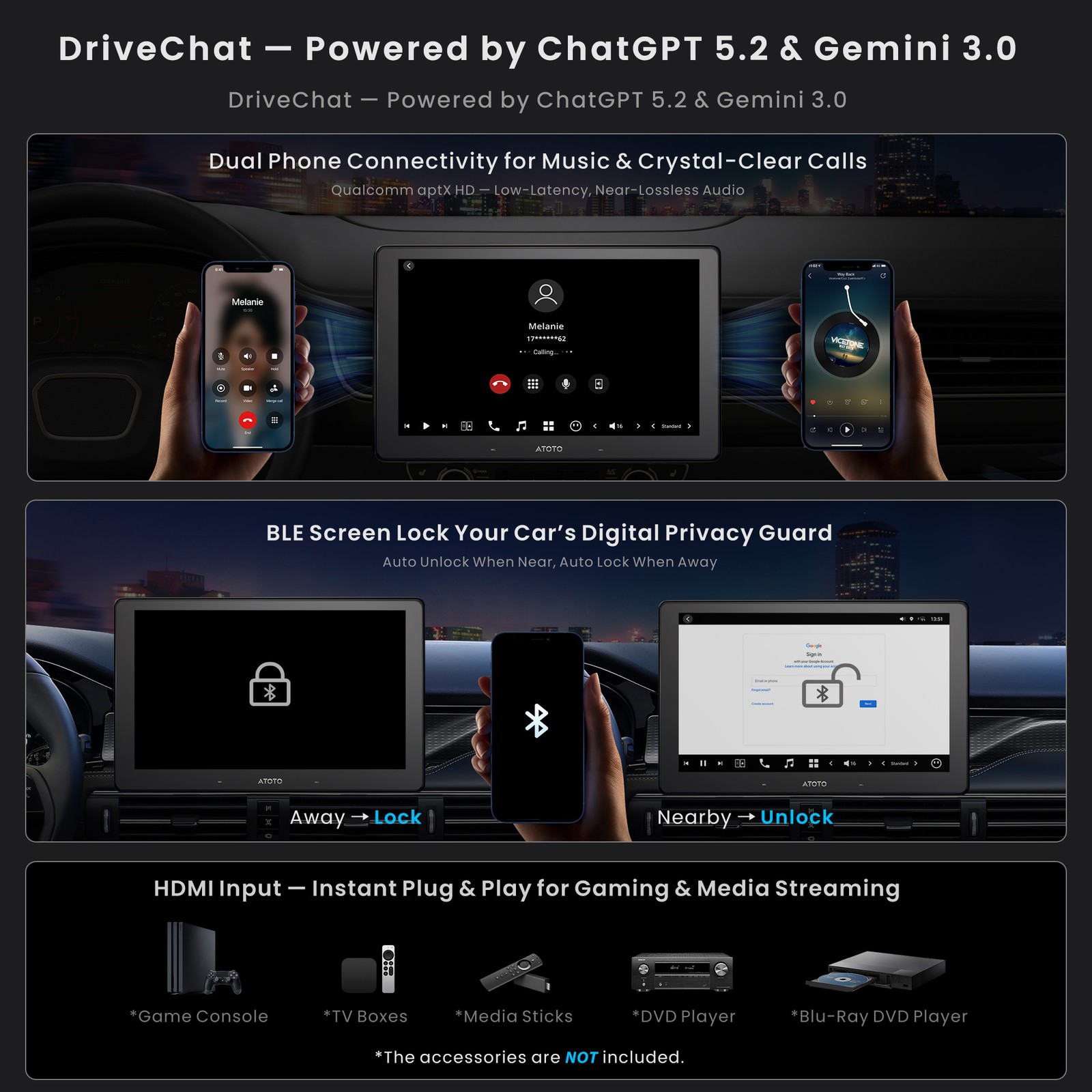 ATOTO 9″ X10 Double 2DIN ChatGPT Car Stereo GPS Radio QLED Touchscreen Android13