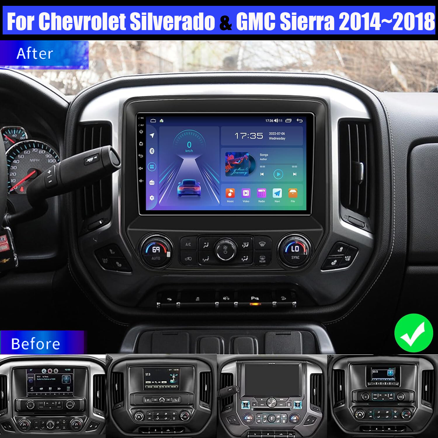 4+64G Car Stereo Radio Carplay GPS For 2014-18 Chevrolet Silverado GMC 1280*800