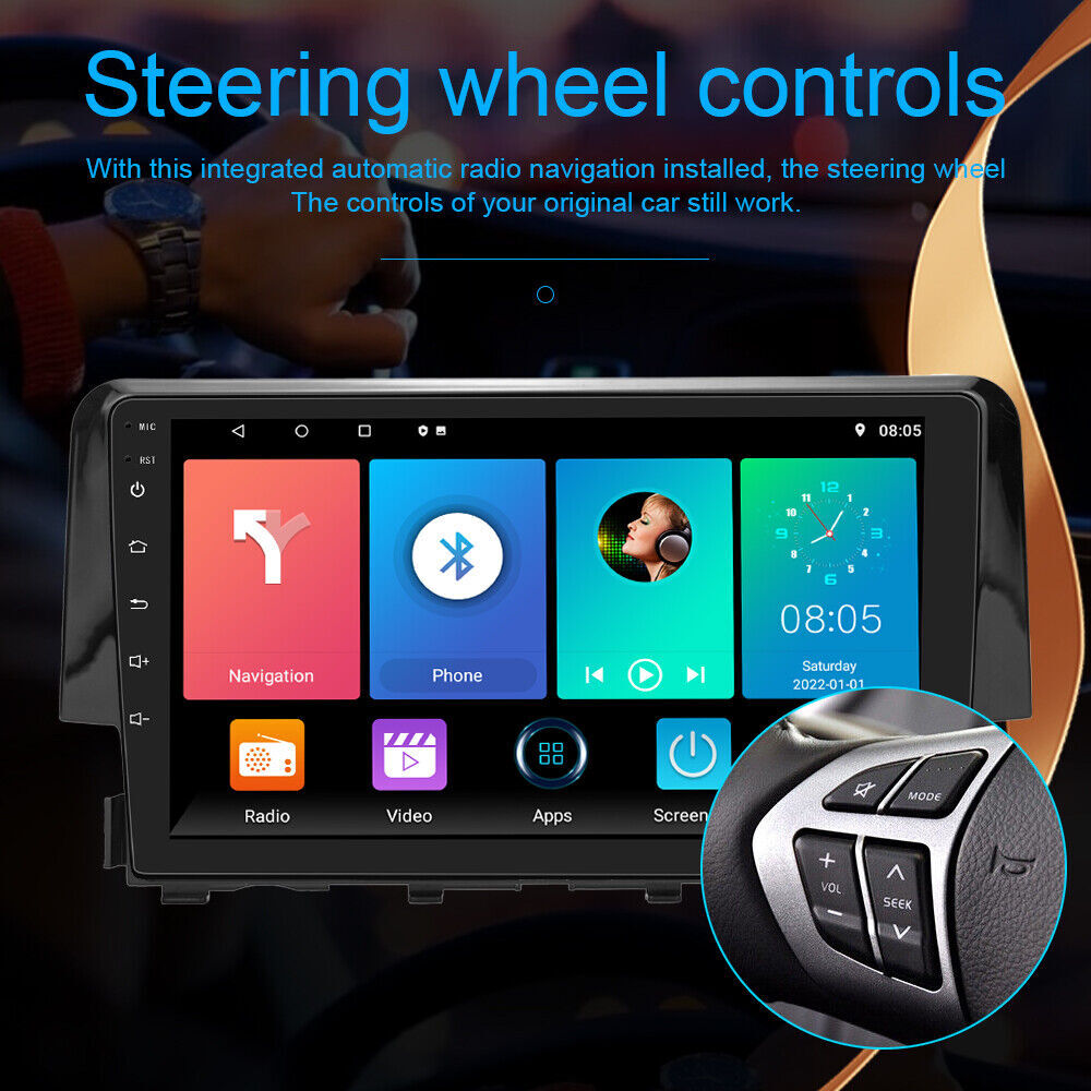 64G Android 15 Carplay Stereo Radio GPS For Honda Civic 2016 2017 2018 2019 2020