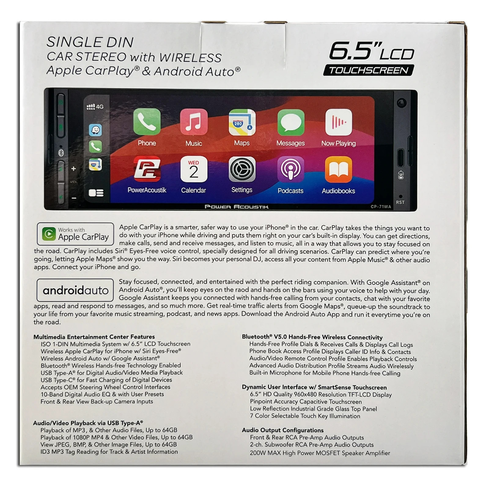 Power Acoustic CP-71WA Single DIN 6.5″ Touchscreen Car Stereo Apple Carplay