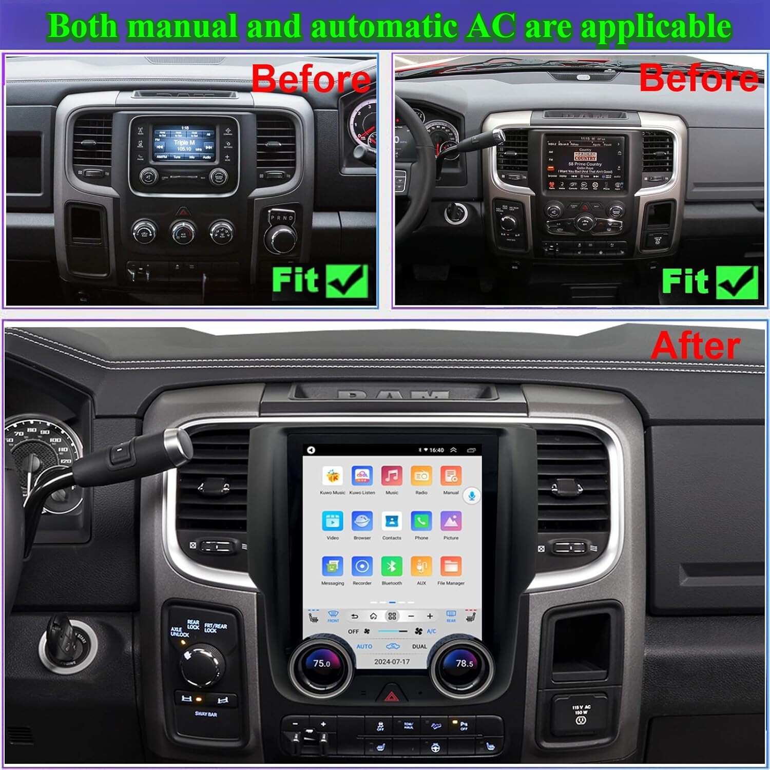 9.7” For 2013-2018 Dodge Ram 1500 2500 3500 Tesla Style Car Radio Stereo GPS