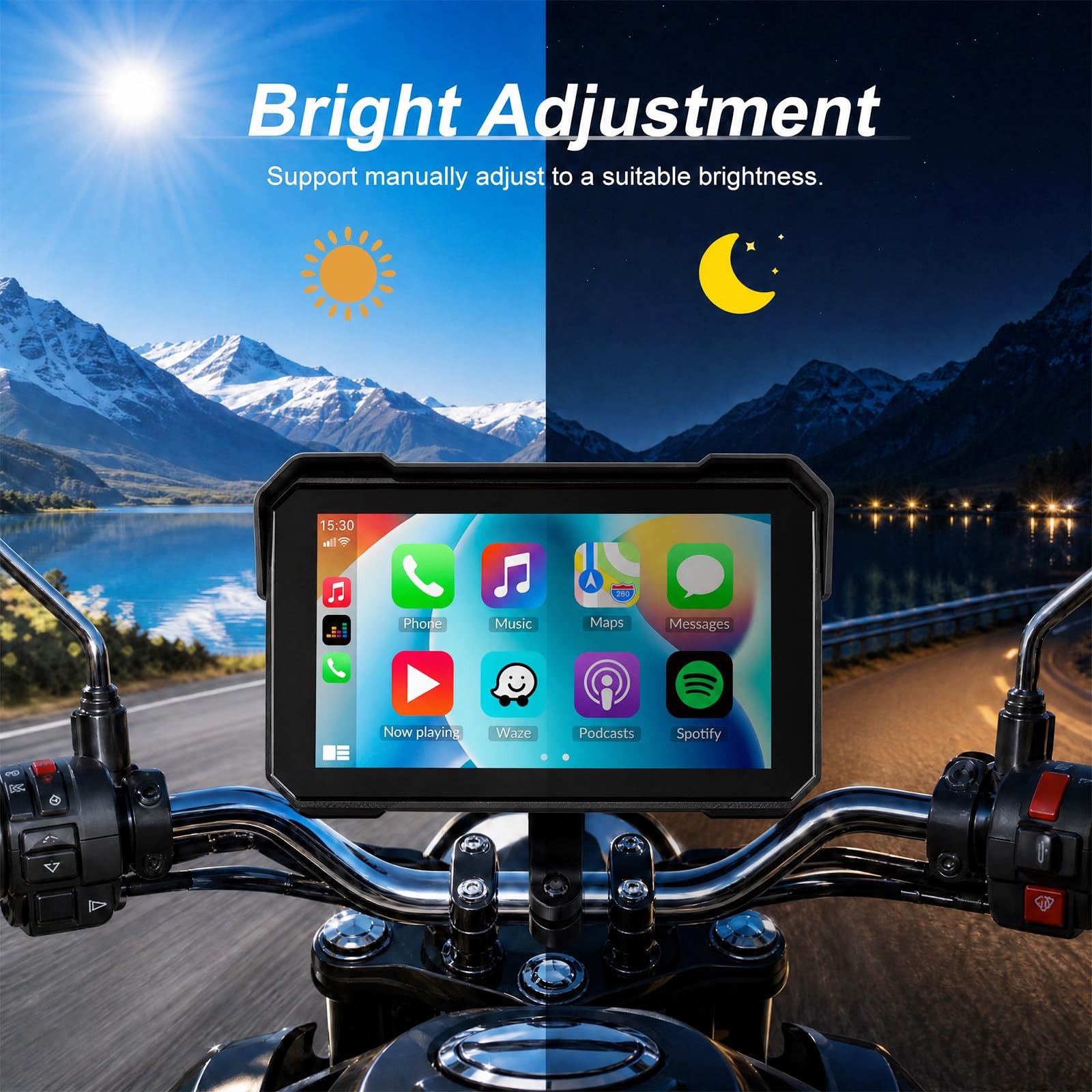 Motorcycle CarPlay Screen with Wireless Apple CarPlay Android Auto, IP68 Wate…