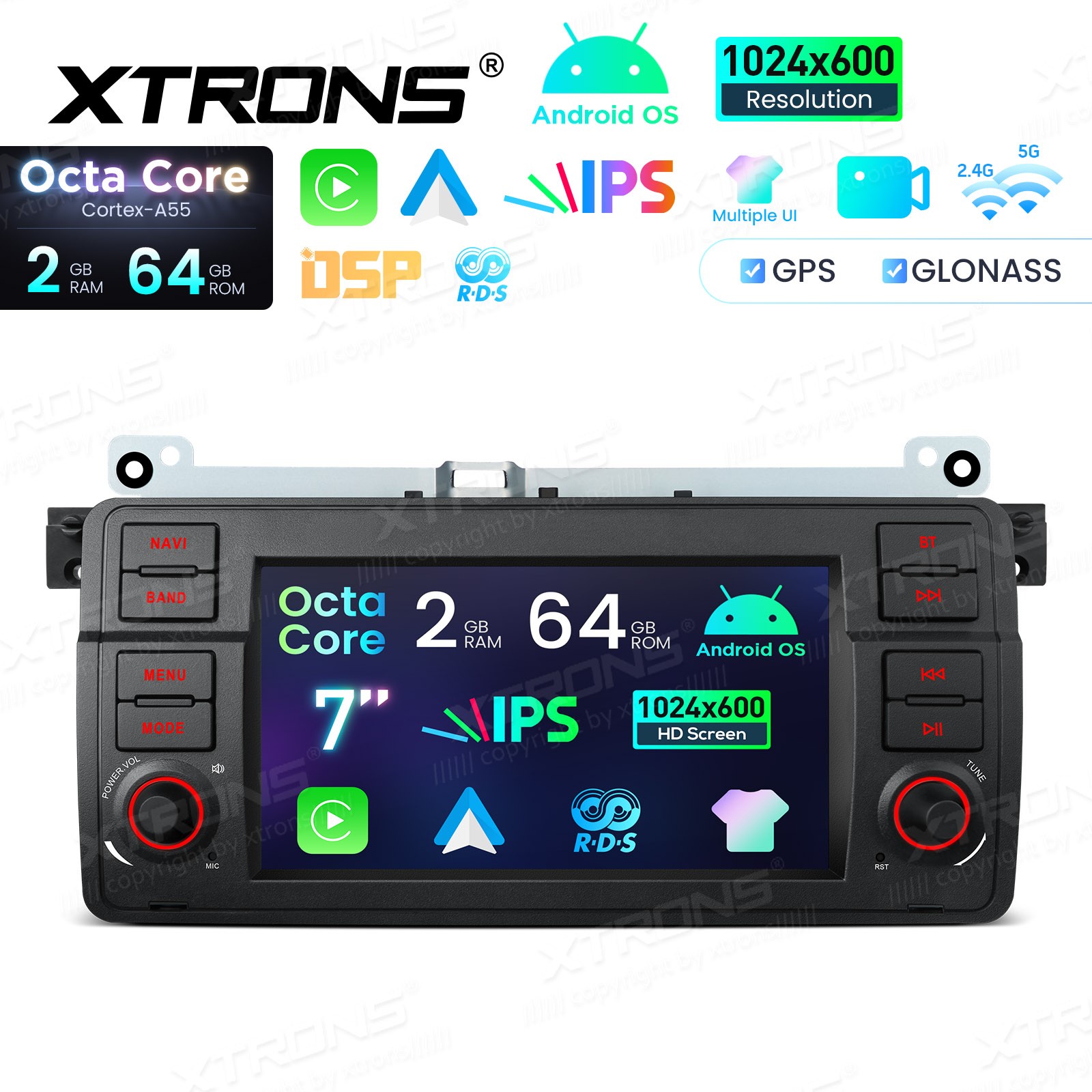 for BMW E46 325i 330i Android 14 Car Radio 7″ IPS Octa Core Wireless CarPlay 64G