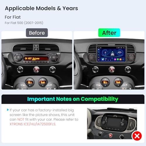 Android 14 Car Stereo for Fiat 500 (2007-2015), 7 Inch Touch 2+64GB New Black