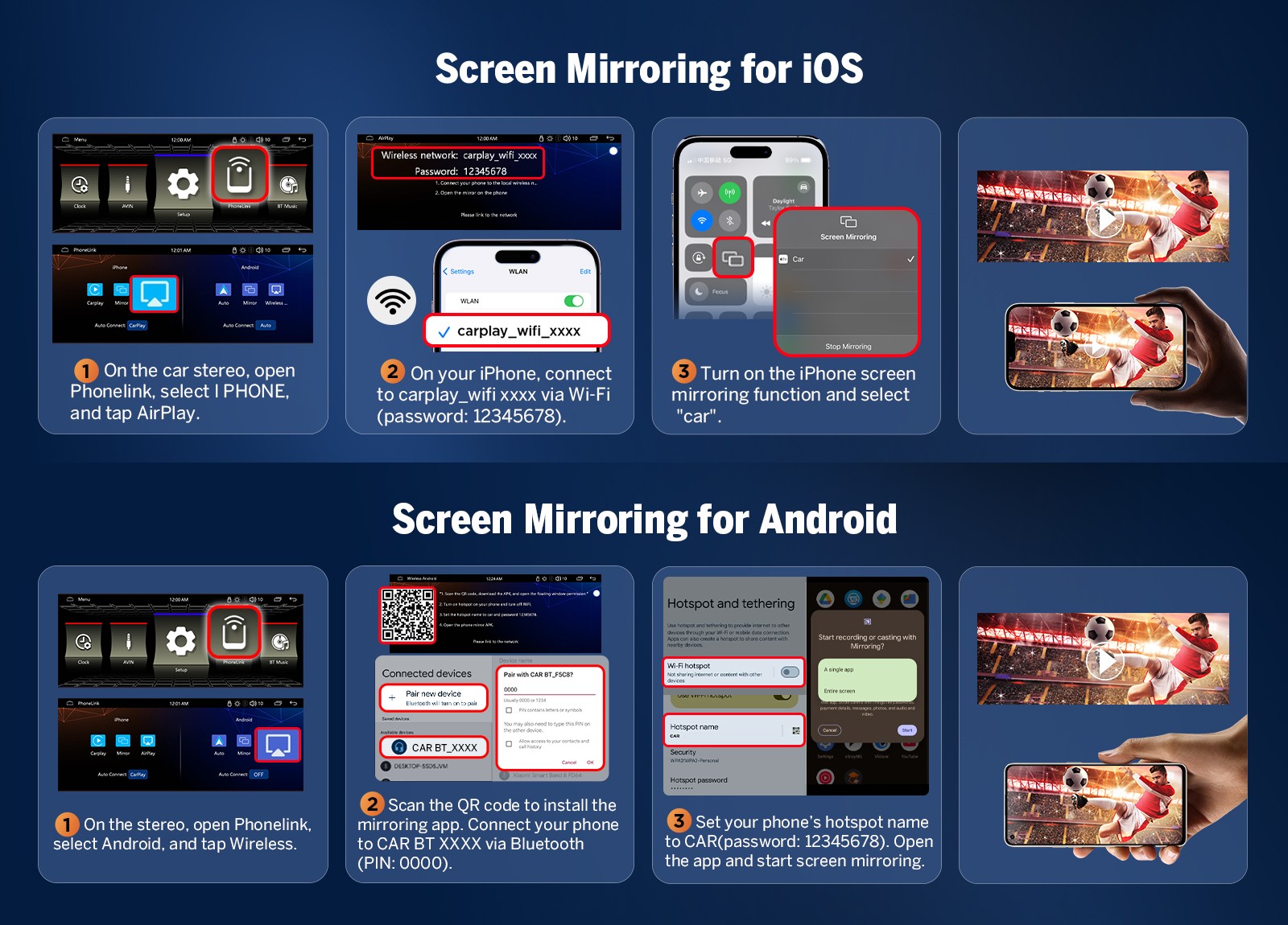 6.28″ 1DIN Wireless Apple CarPlay Android Auto Car Radio Stereo Head Unit Camera