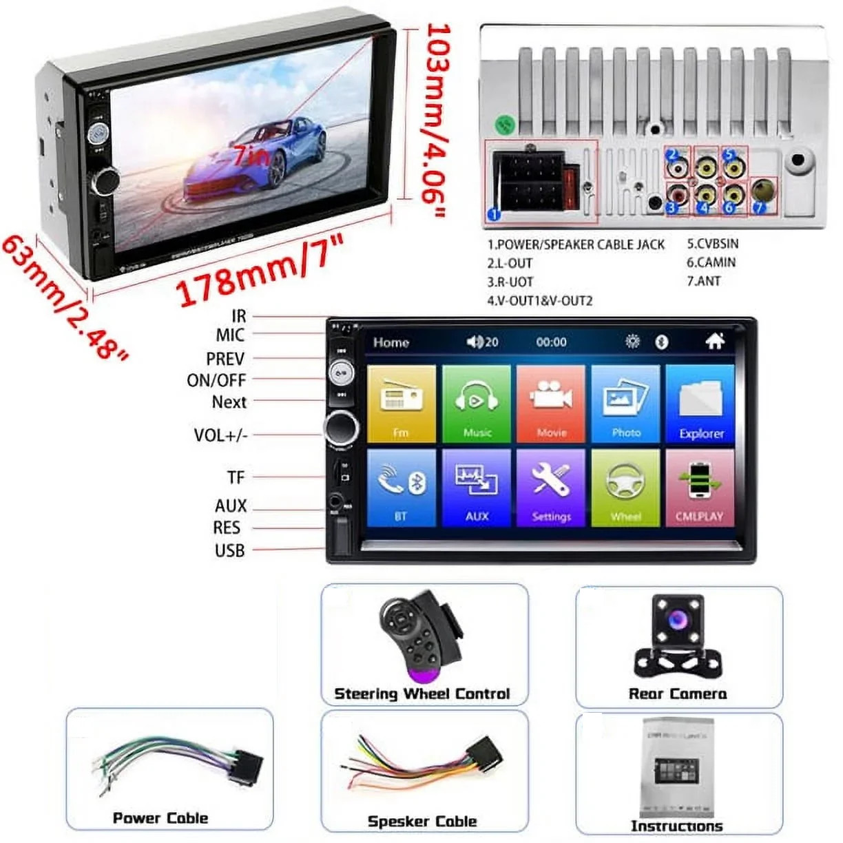 Car Stereo Double Din Car Radio 7 Inch MP5 Player with HD Touch Screen Digital D