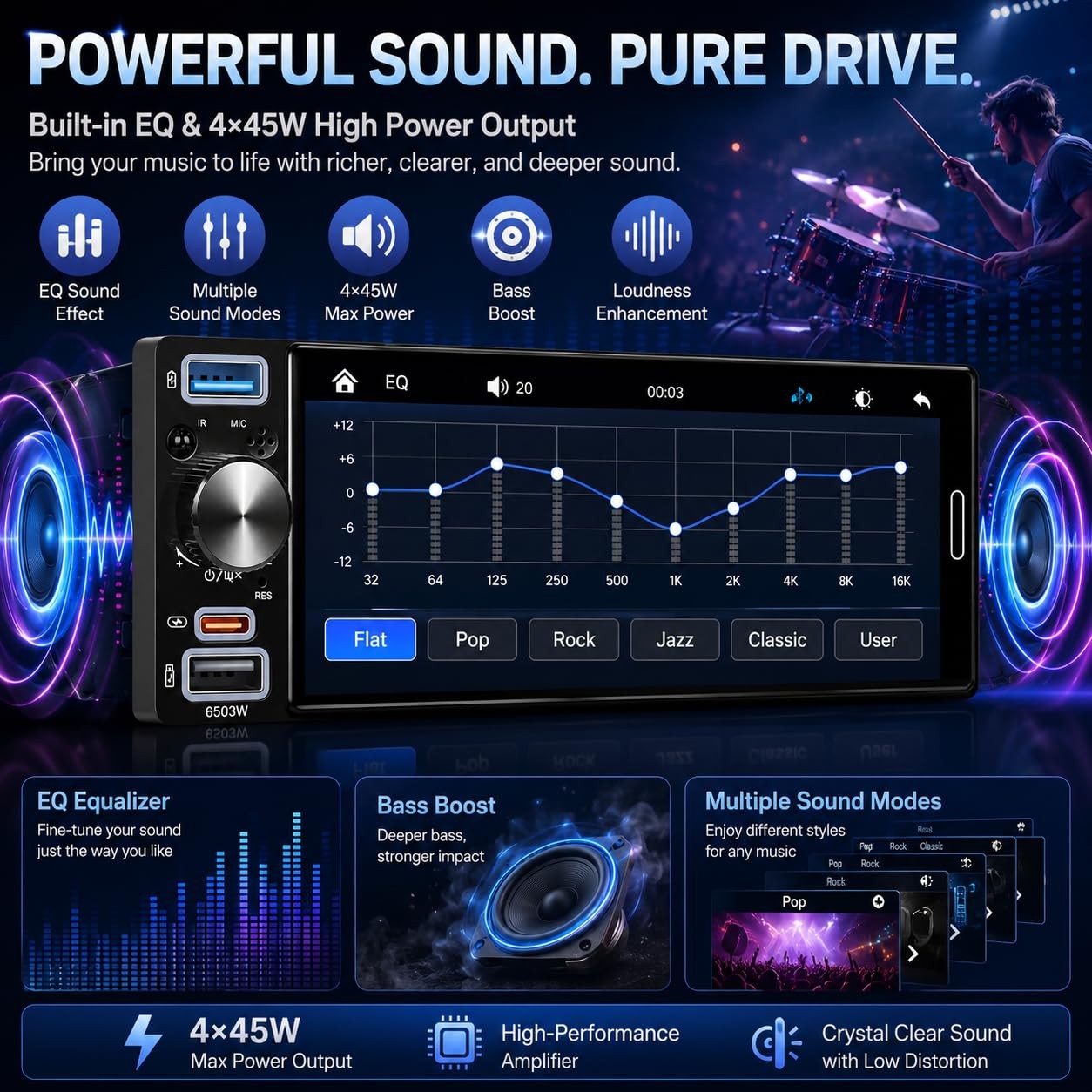 6.5″ Single Din Car Stereo, Wireless Apple CarPlay Android Auto, Car Bluetoot…