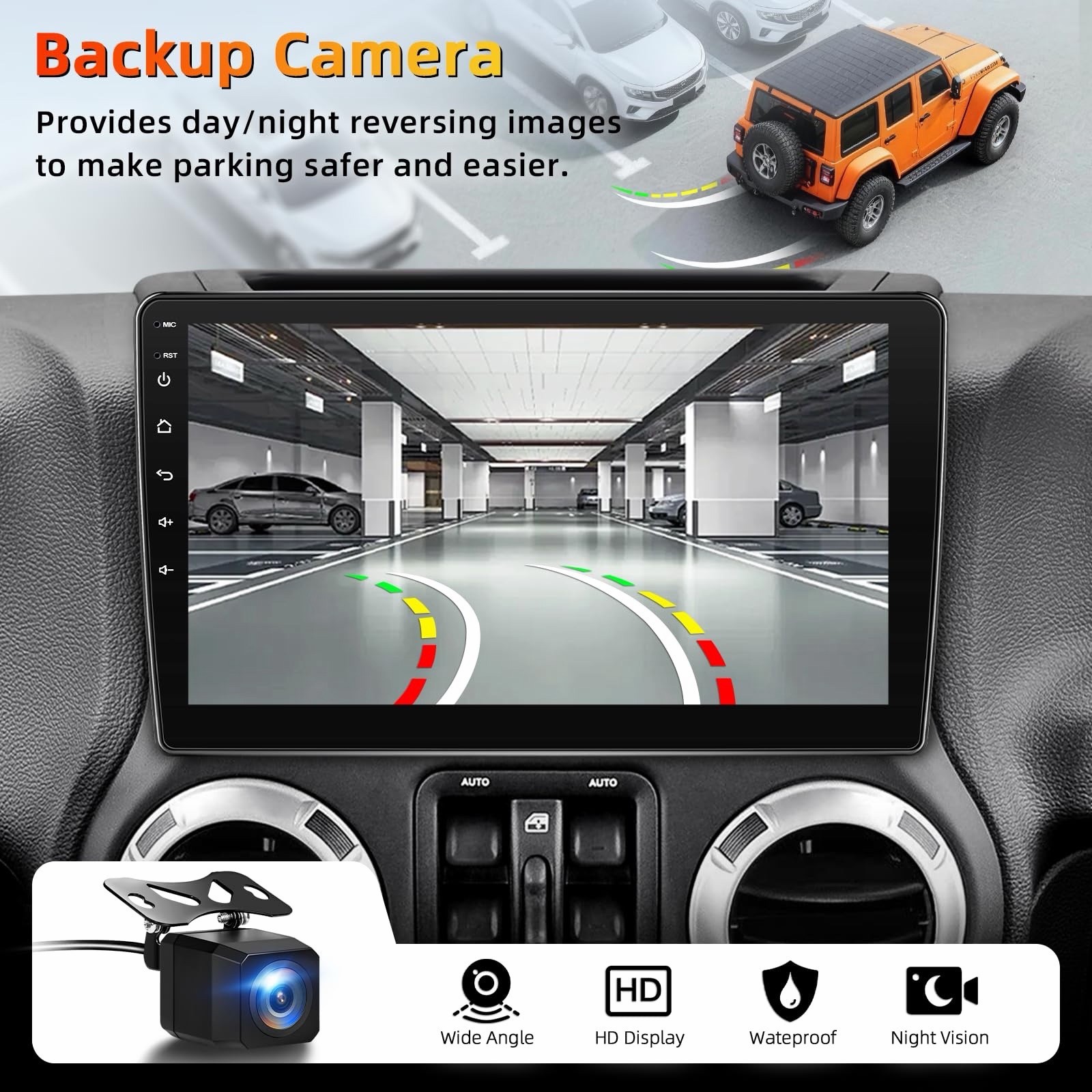 10 Inch Car Stereo for Jeep Wrangler JK 2007-2018 Wireless CarPlay Backup Camera