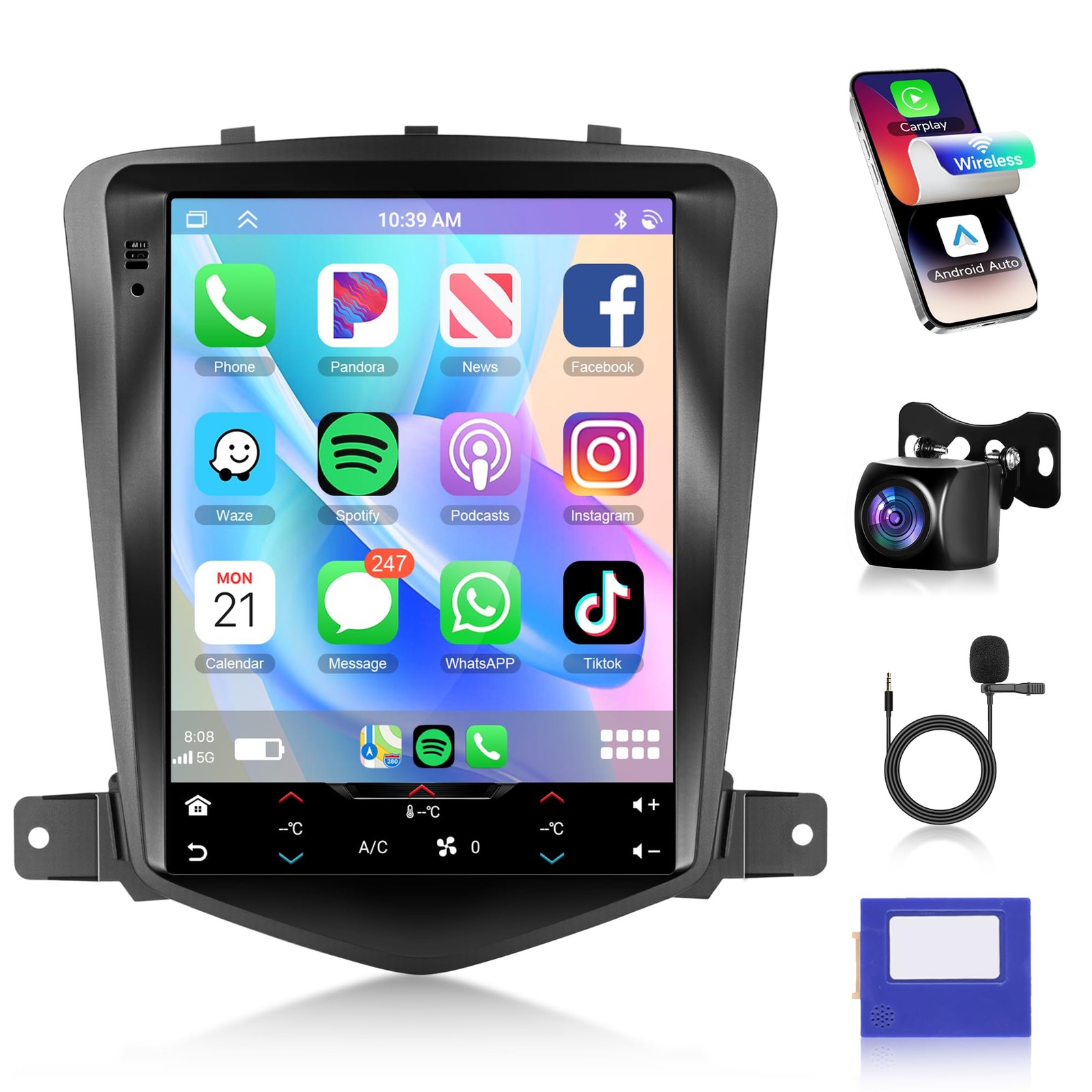 9.7″ Touchscreen Wireless Carplay Android Auto Stereo for 2009-2014 Chevy Cruze