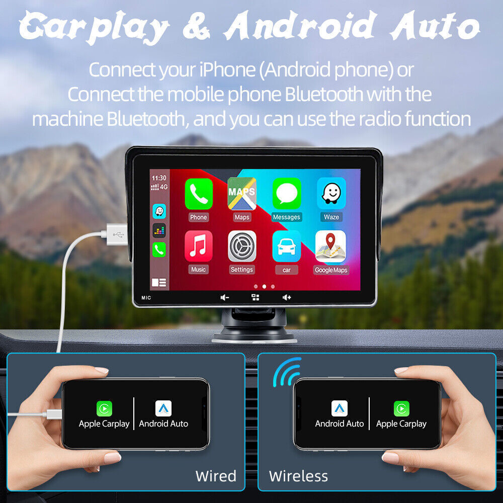 Bluetooth 7″ Apple CarPlay Touch Screen Car Radio Android Auto Portable Stereo