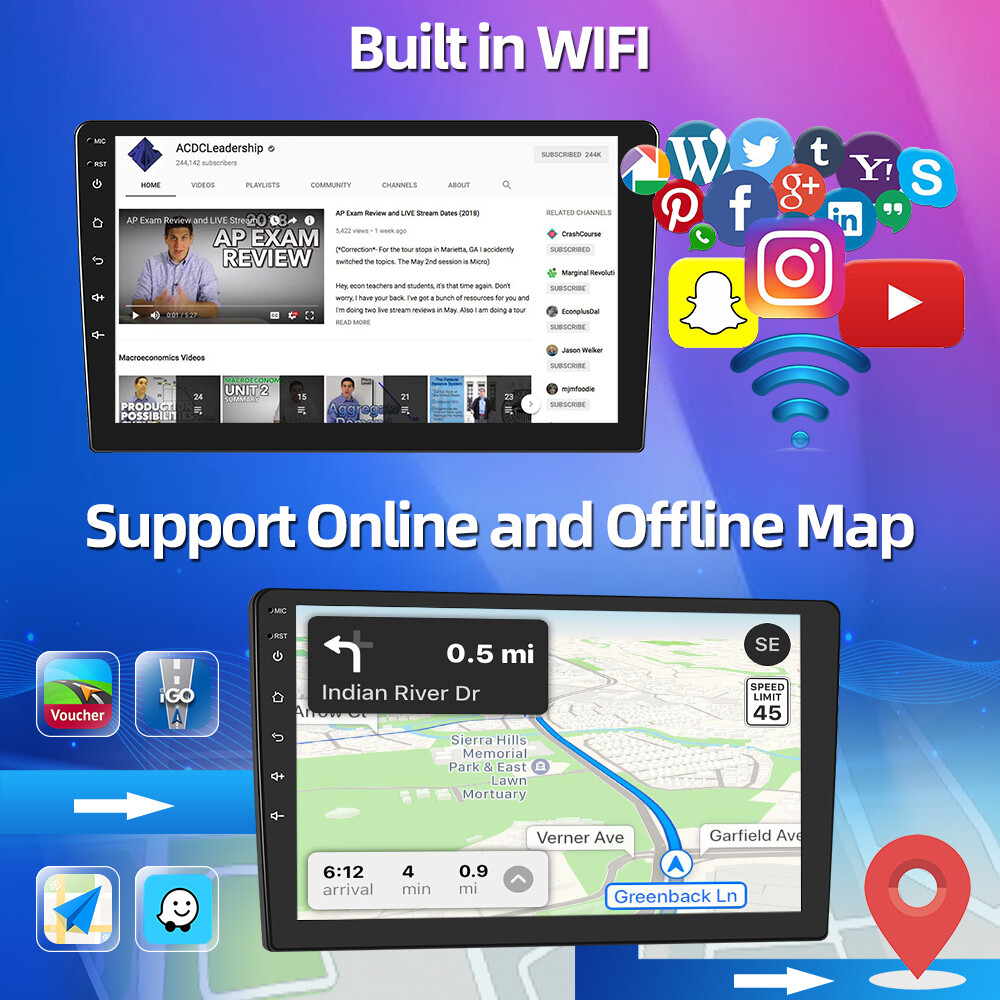 9″ Double 2 Din Android Car Stereo Radio GPS Navi WIFI FM RDS Bluetooth + Camera