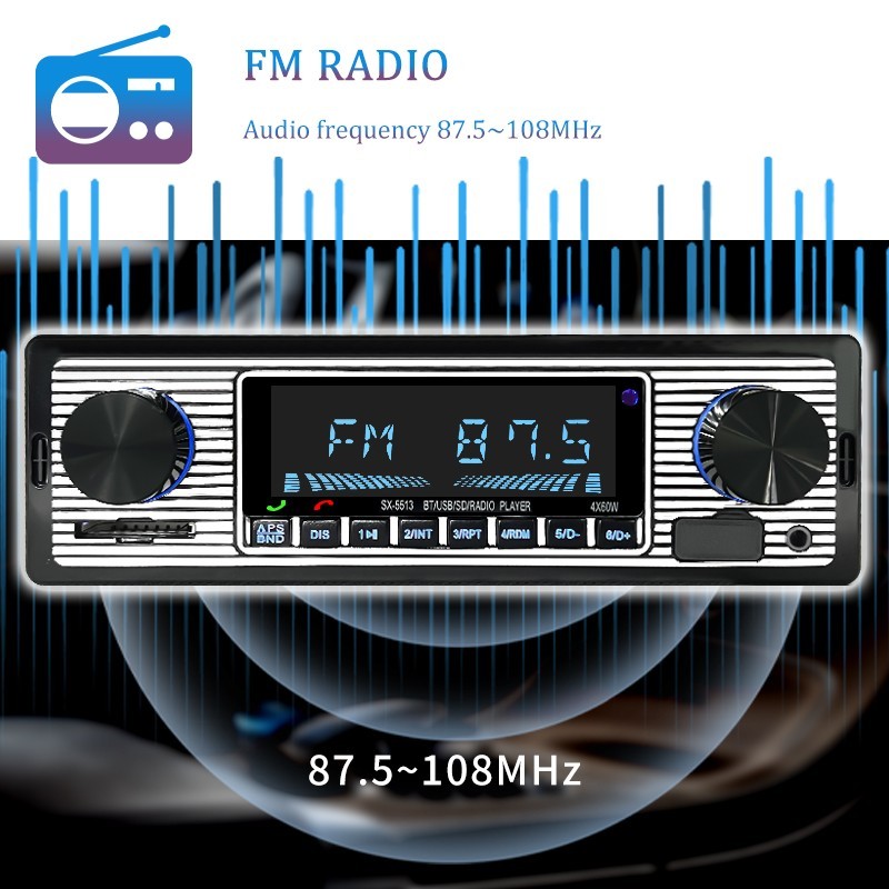 Bluetooth Vintage Car FM Radio MP3 Player USB Classic Stereo Audio Receiver AUX