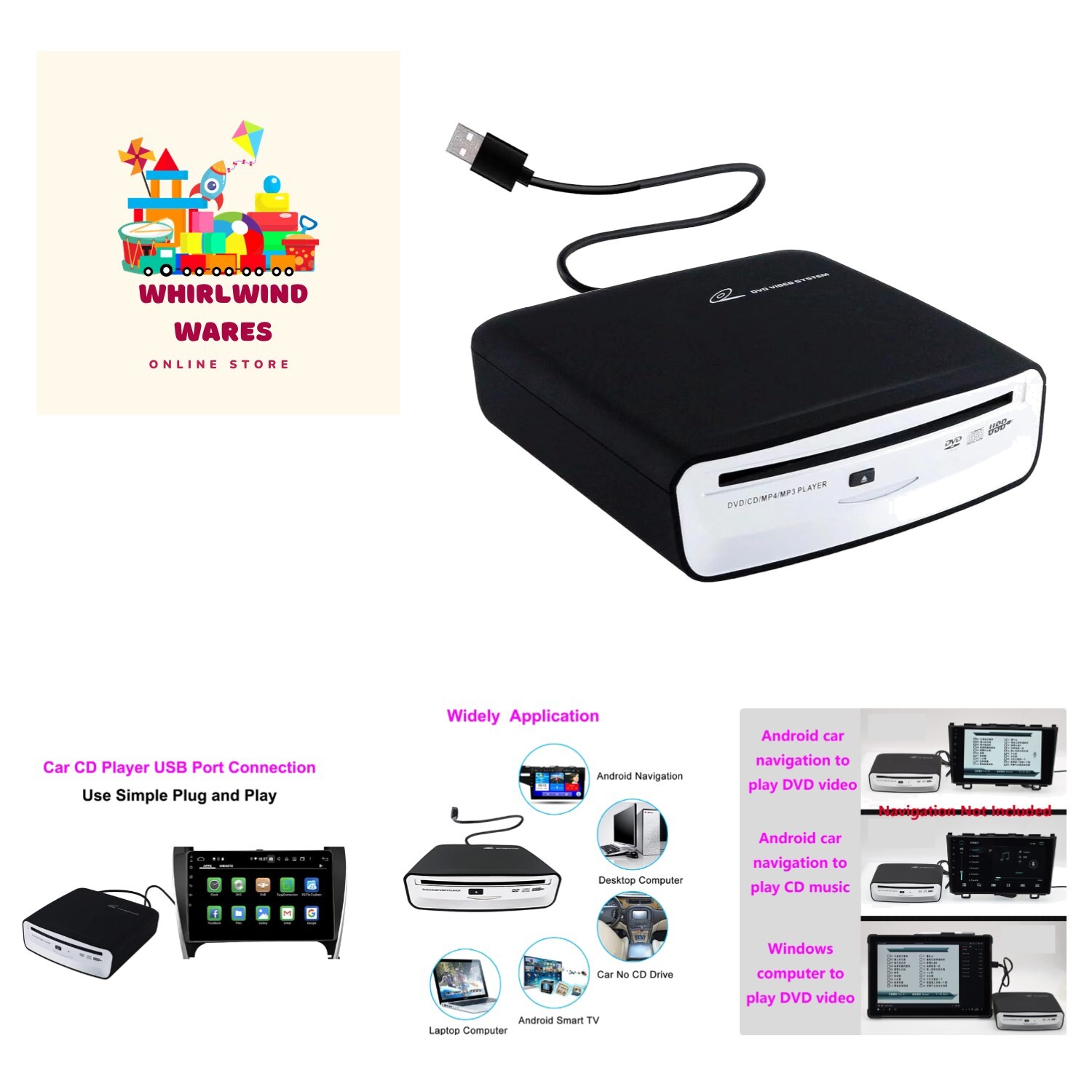 External Car Universal CD Player Machine, Vehicle External USB CD Player for …