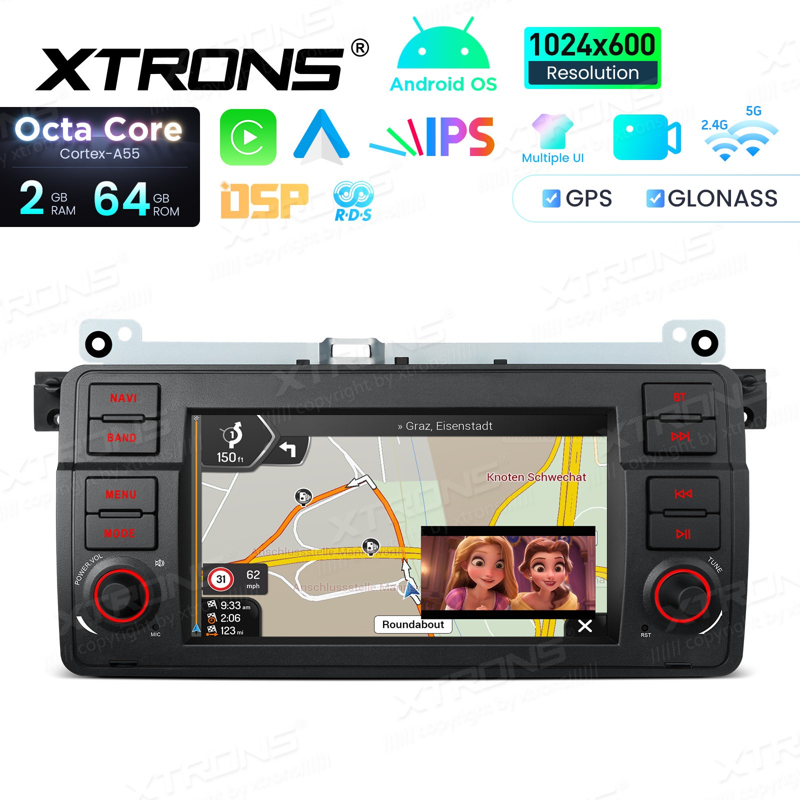 for BMW E46 325i 330i Android 14 Car Radio 7″ IPS Octa Core Wireless CarPlay 64G