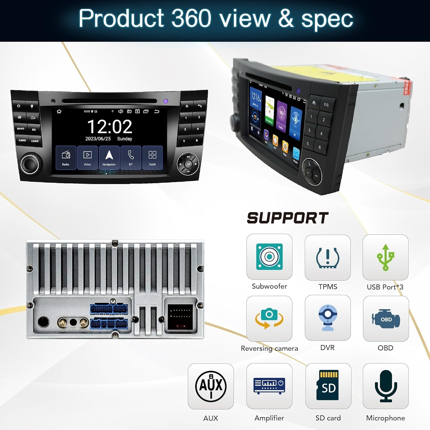 AMASE AUDIO Real Android 13 Octa Core (4GB+64GB) Car Radio, in-Dash DVD Player